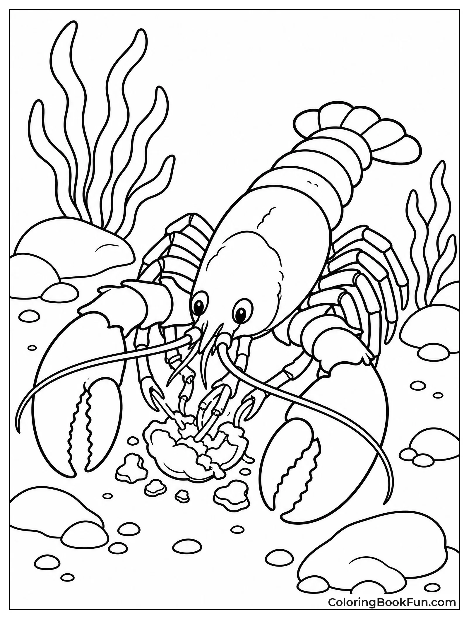 Lobster Picking Food on Seabed
