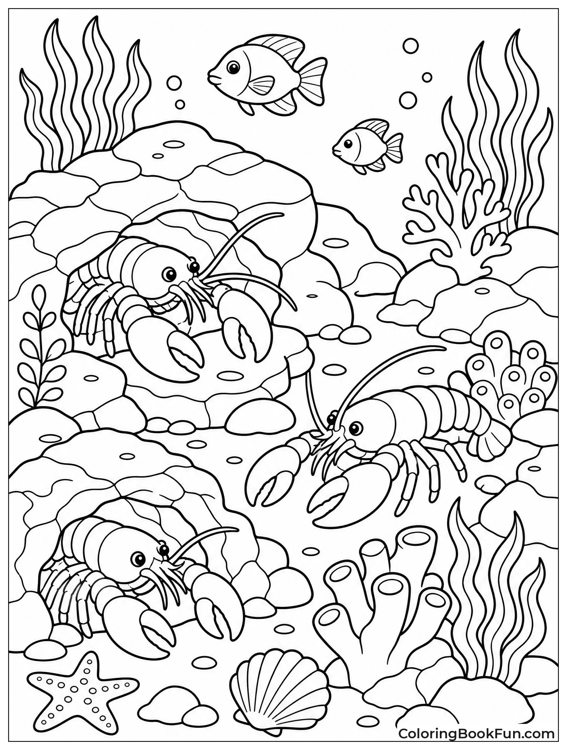 Lobsters Exploring Rocky Reef Habitat