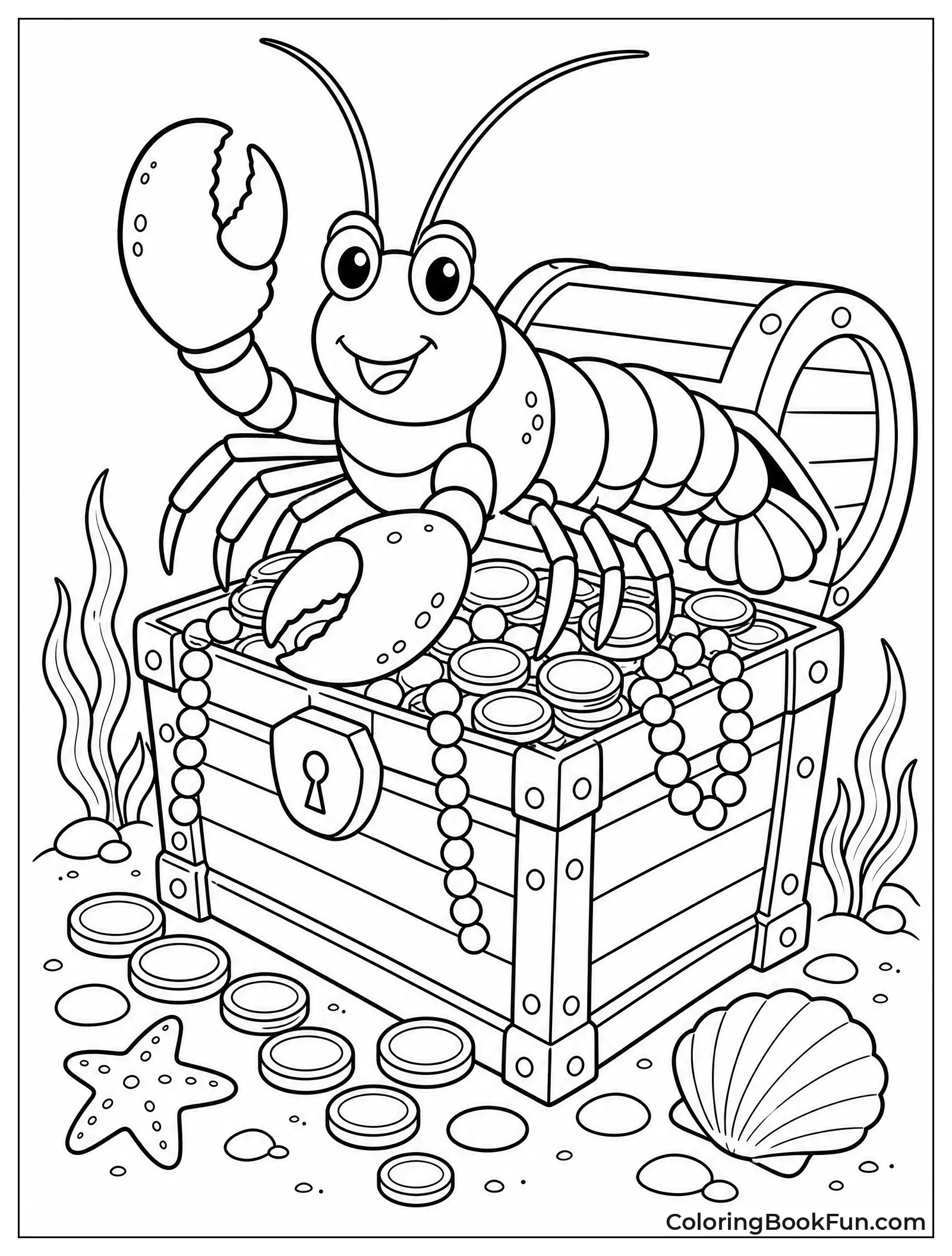 Lobster Guarding Sunken Treasure Chest