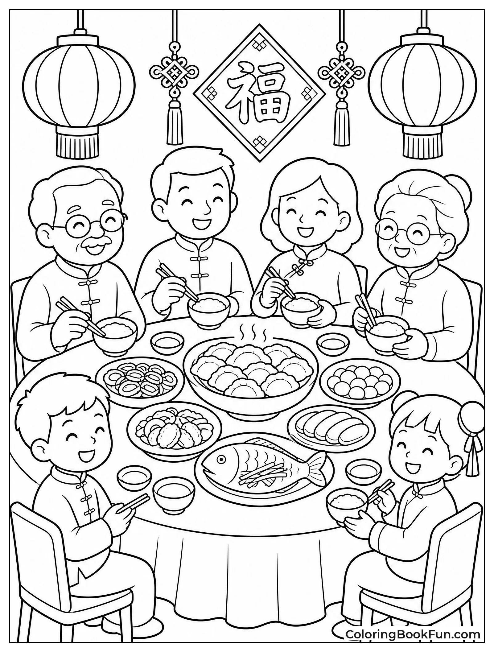 Family Eats Dinner at Round Table