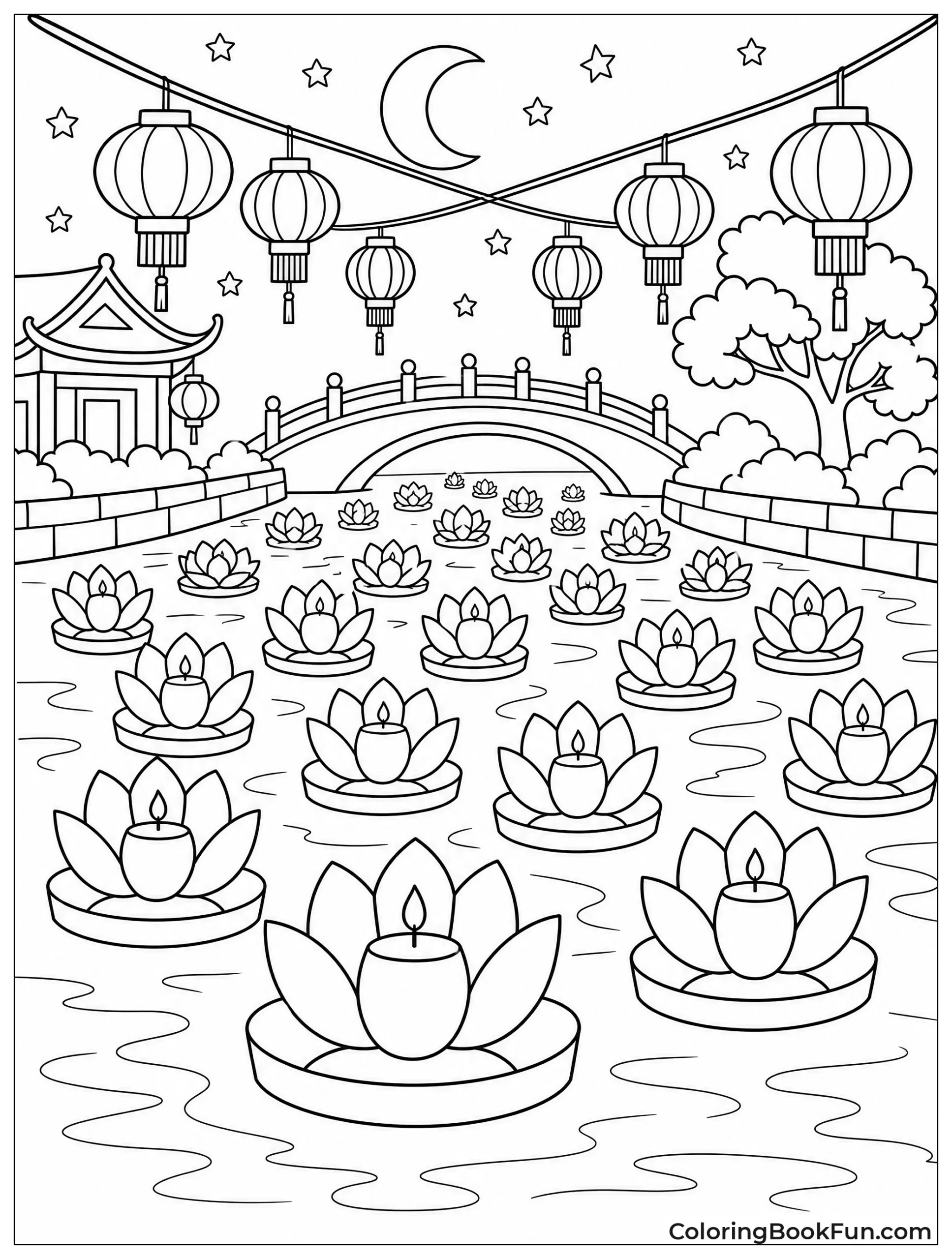 Lotus Lanterns Float on River