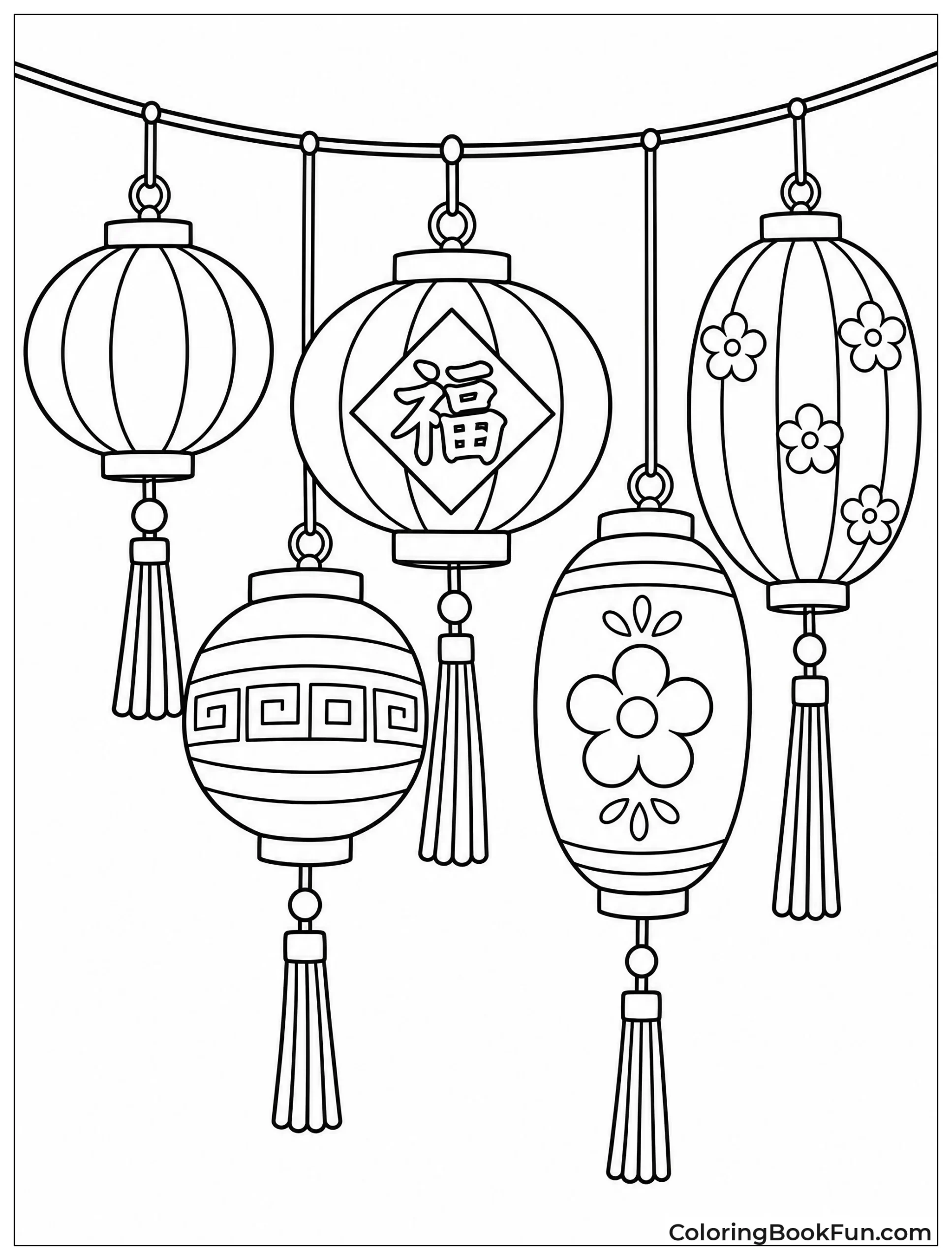 Red Lanterns Hang from String