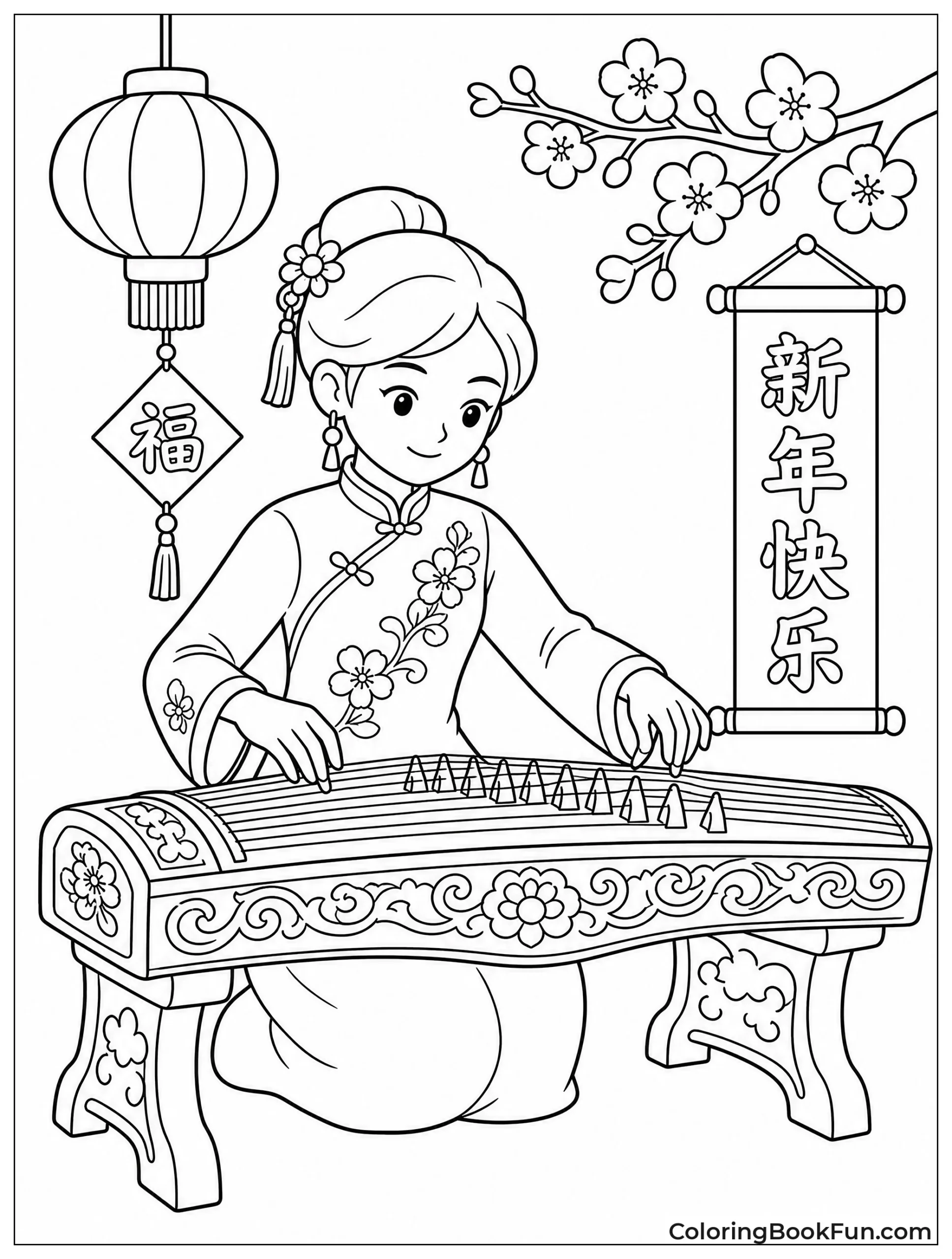 Musician Plays Traditional Guzheng Zither