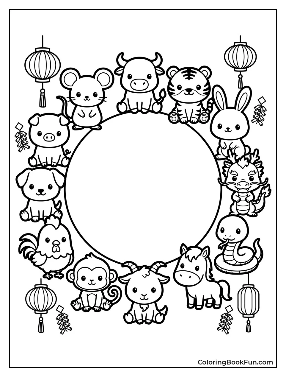 Cute Zodiac Animals Sit in Circle