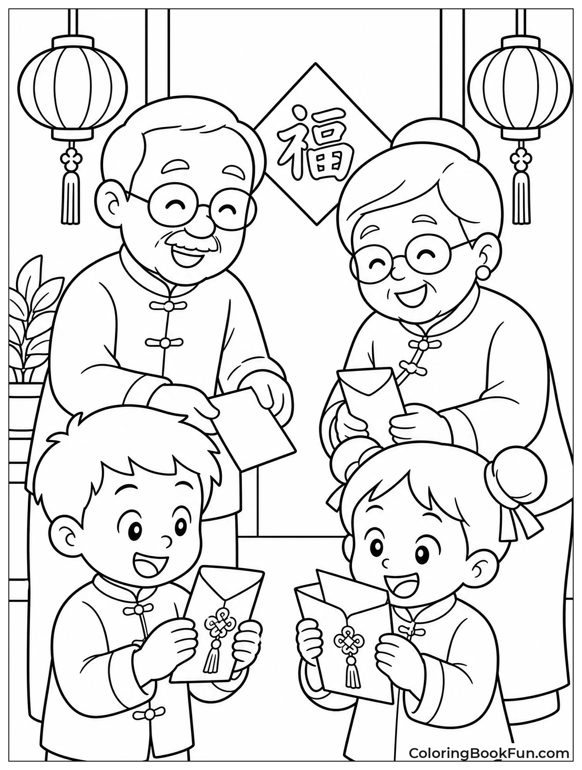 Kids Receive Red Packets from Grandparents