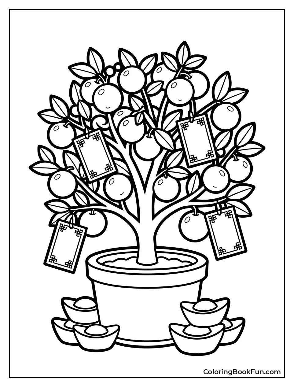 Kumquat Tree Holds Oranges and Envelopes