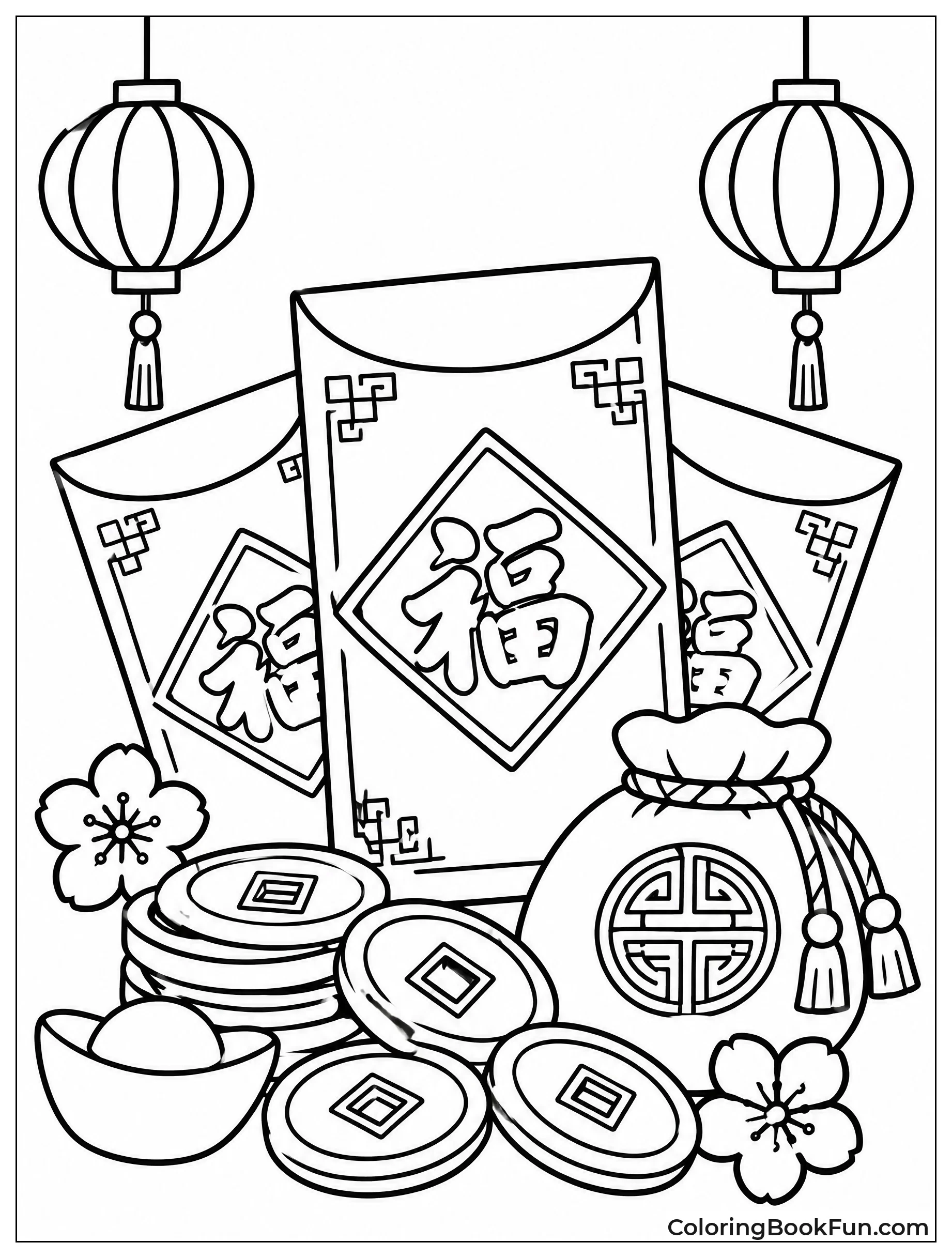 Red Envelopes Stack with Gold Coins