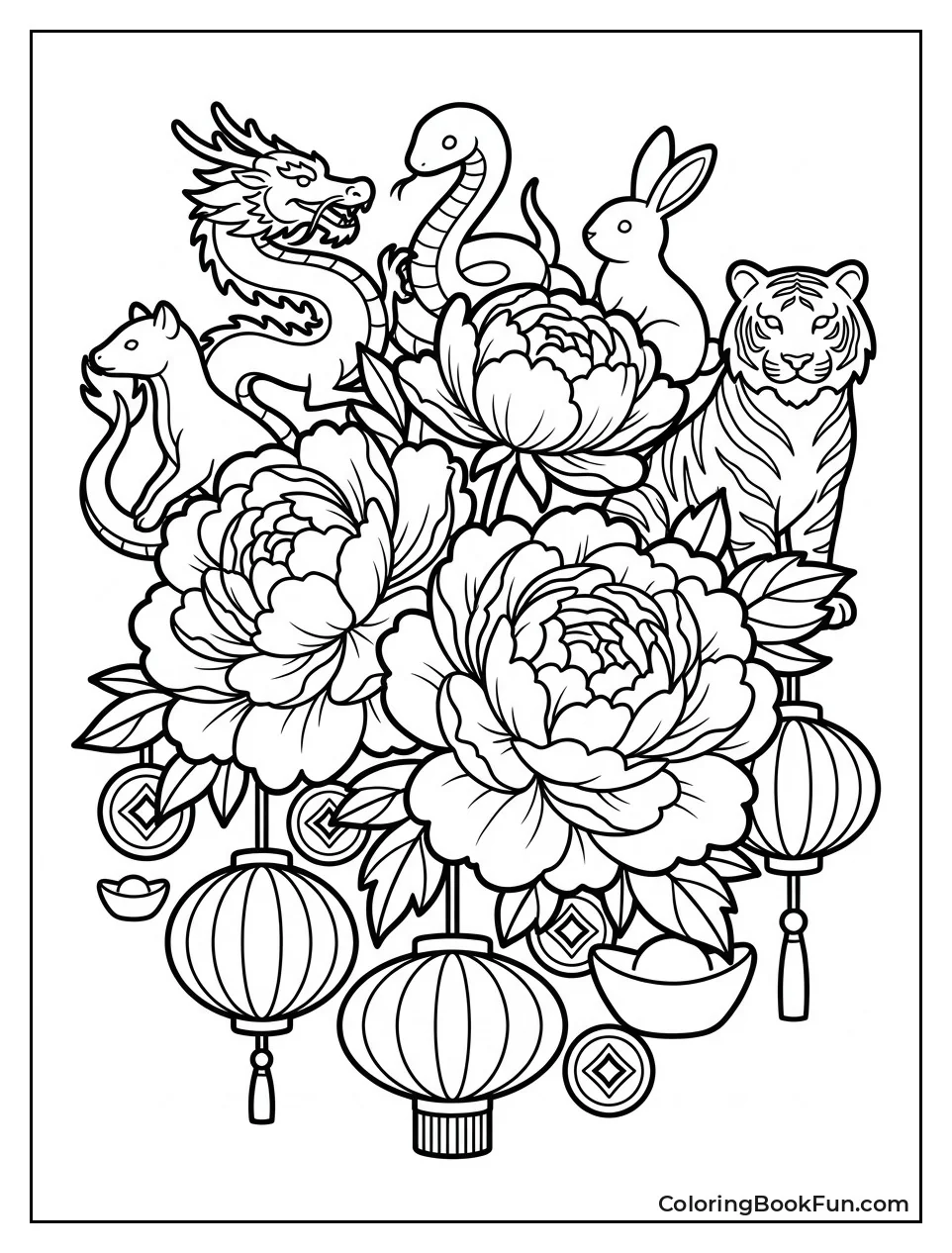 Peonies Bloom with Zodiac Symbols