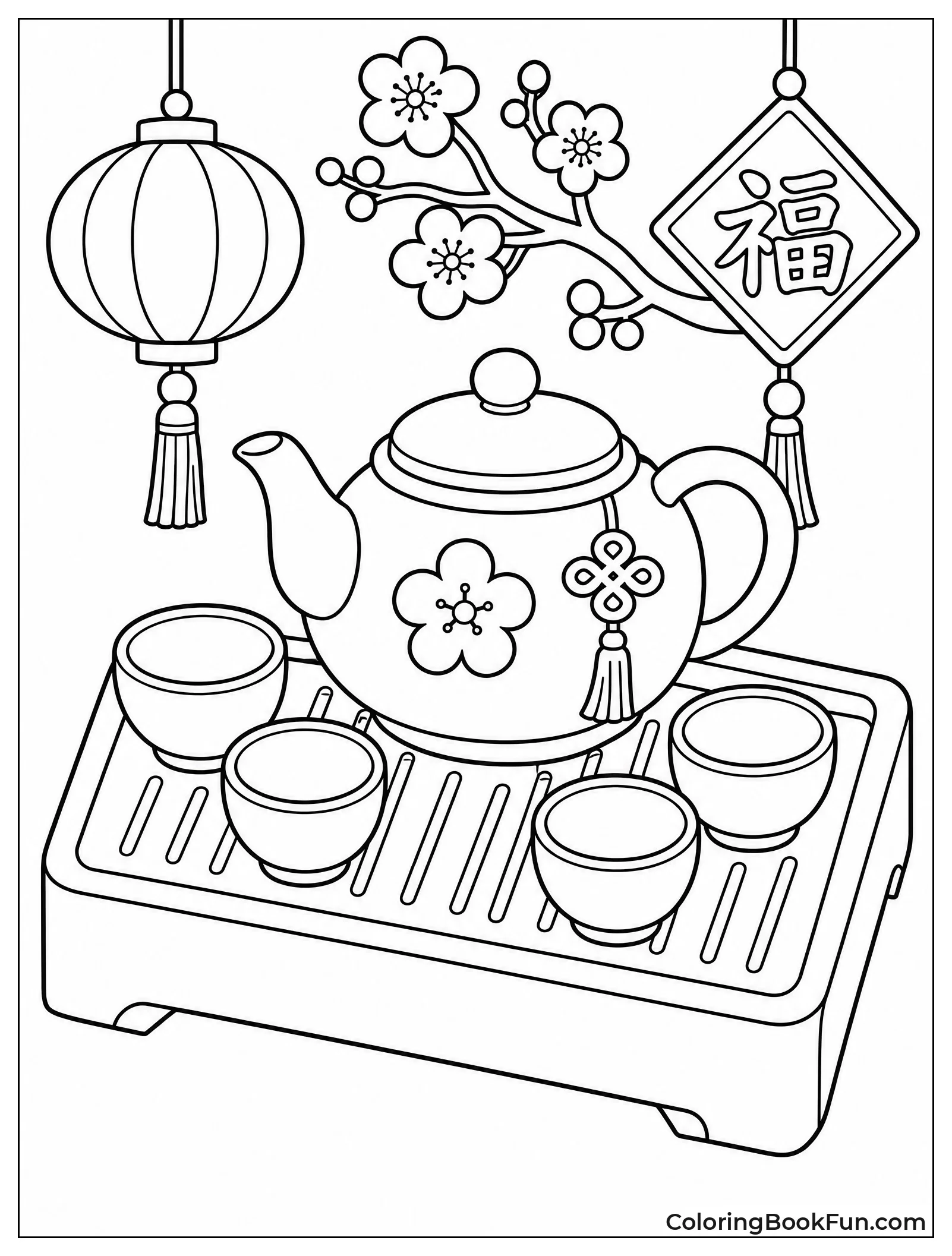 Teapot and Cups Rest on Tray