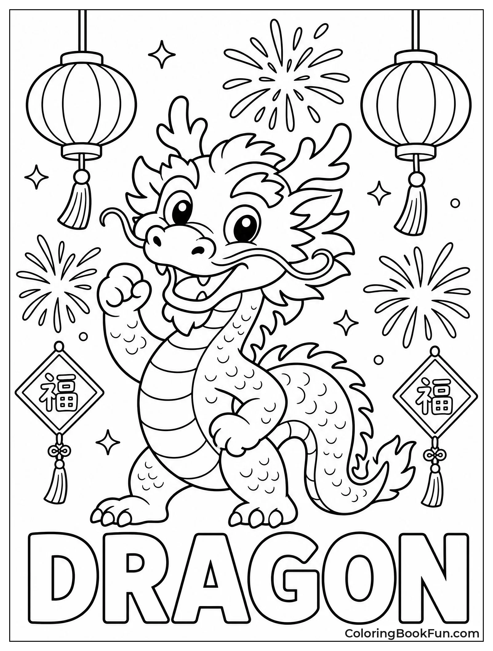 Friendly Dragon Poses with Fireworks