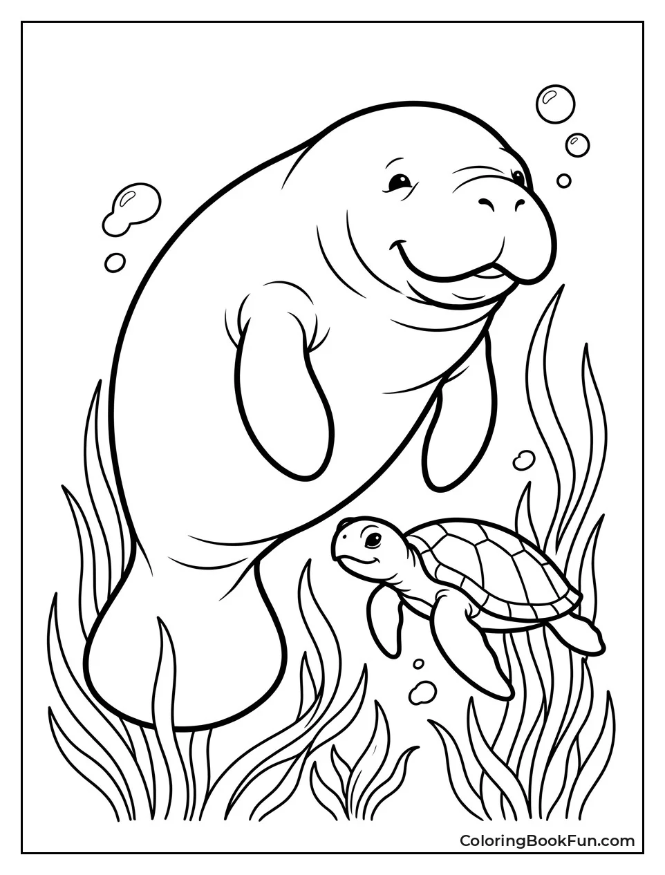 Manatee Meeting Sea Turtle