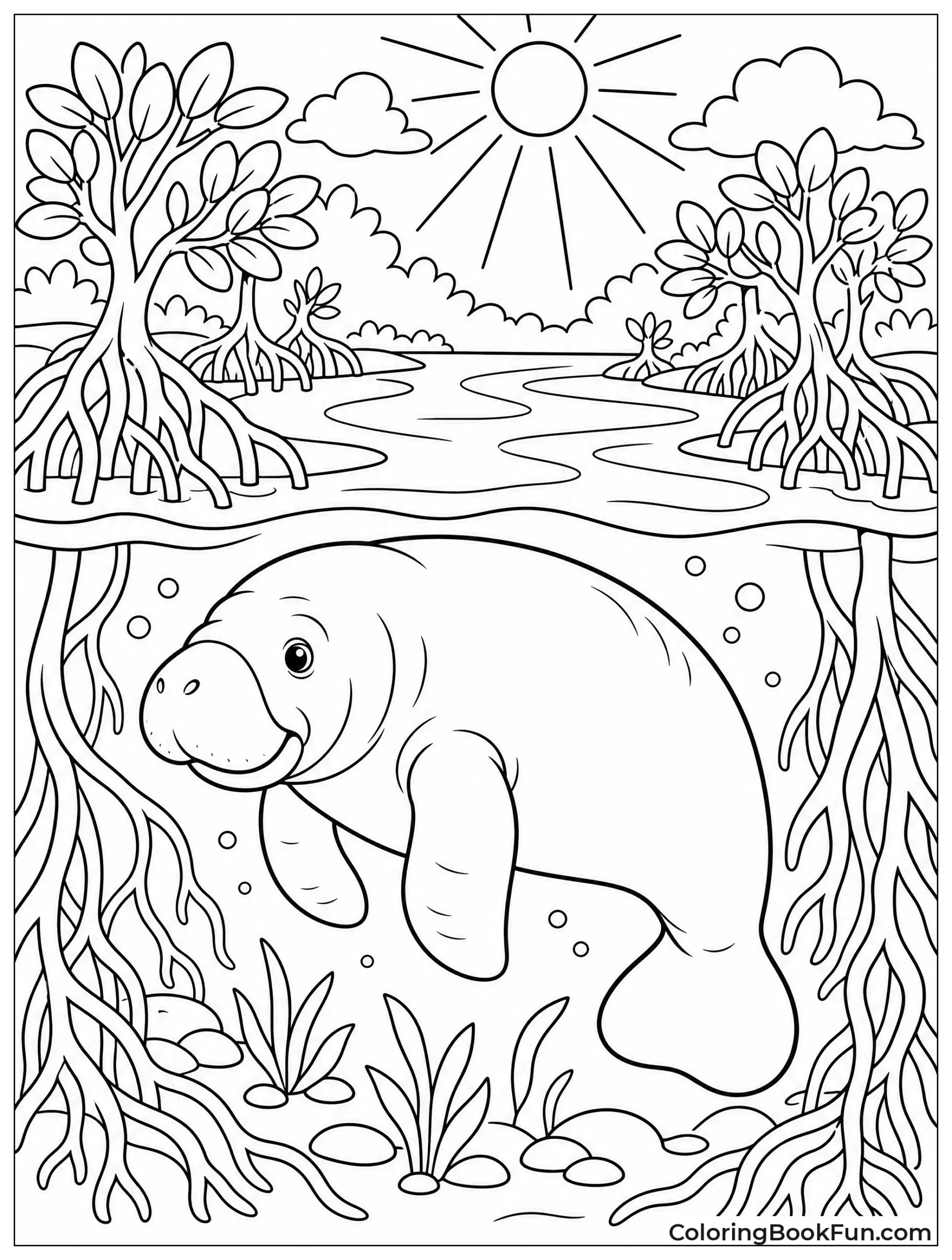 Manatee Exploring River Estuary