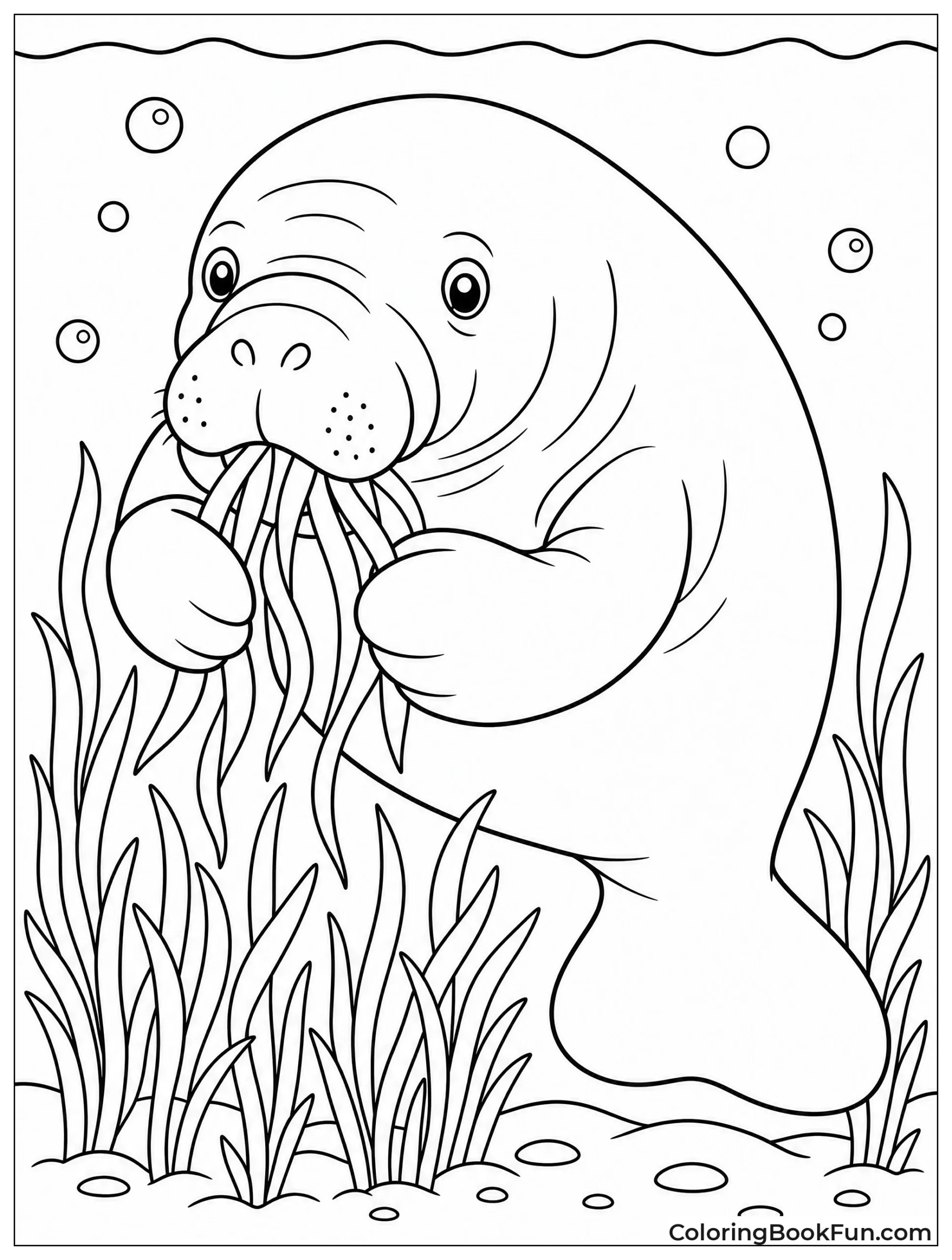 Manatee Grazing on Seagrass