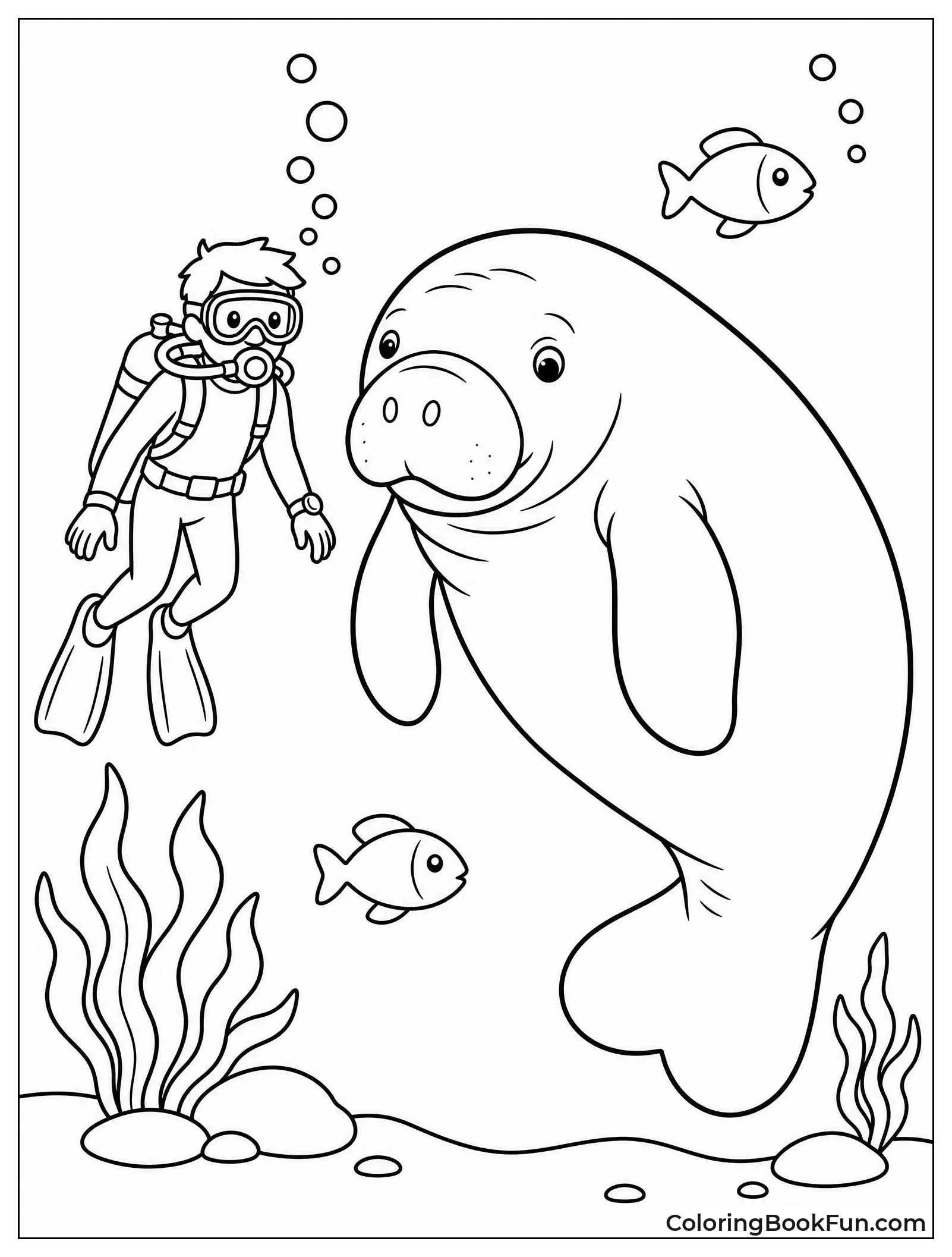 Diver Next to Manatee