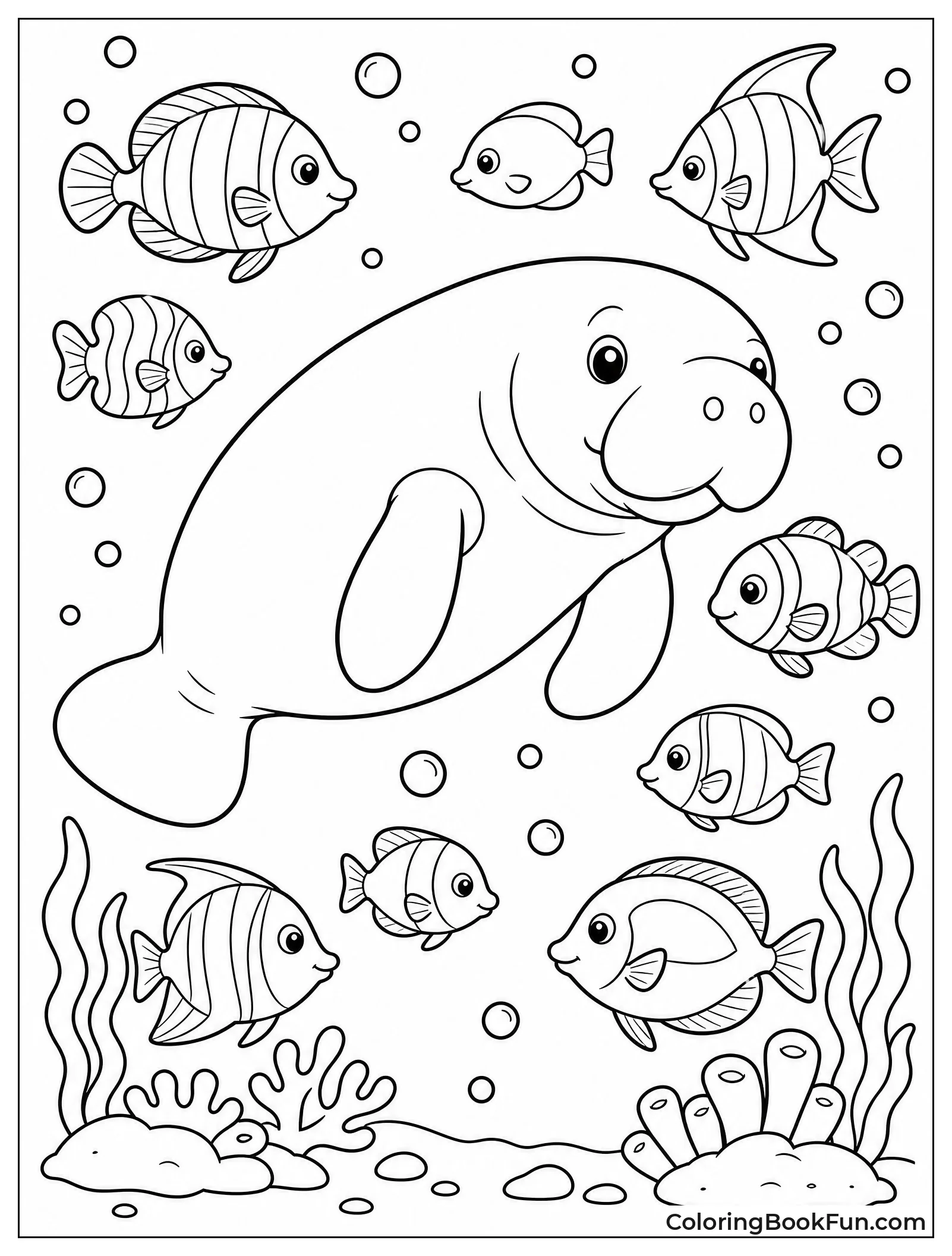 Manatee with Colorful Fish
