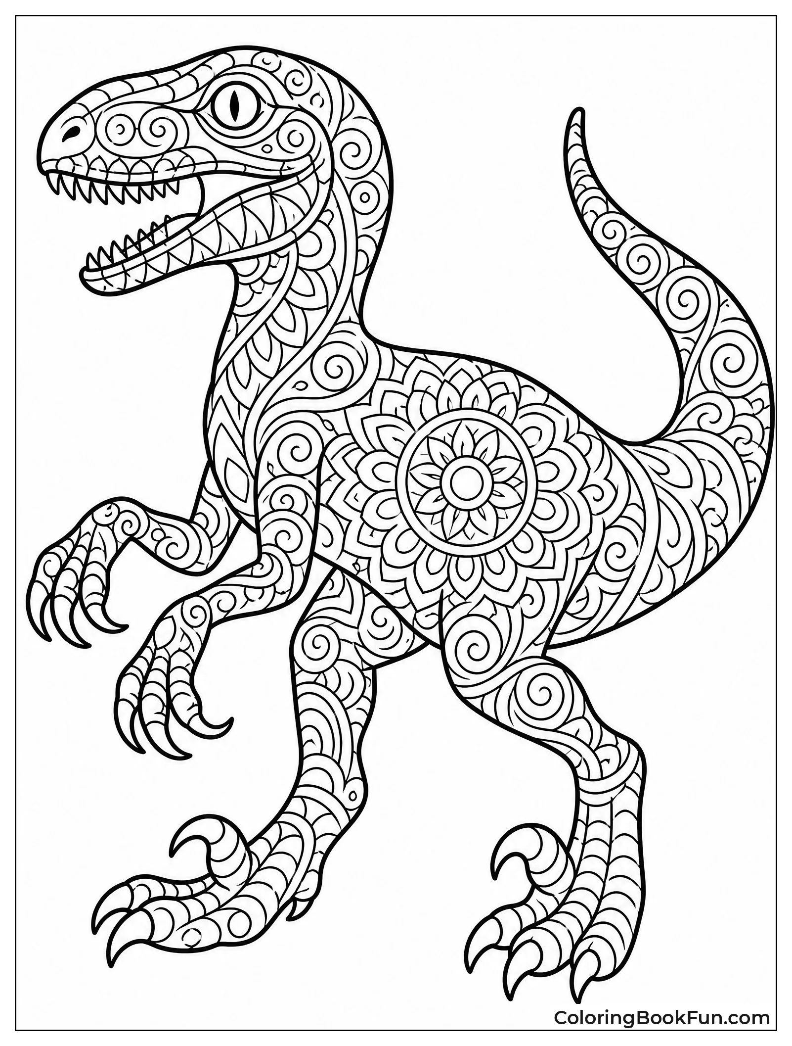 Mandala Velociraptor with Swirls