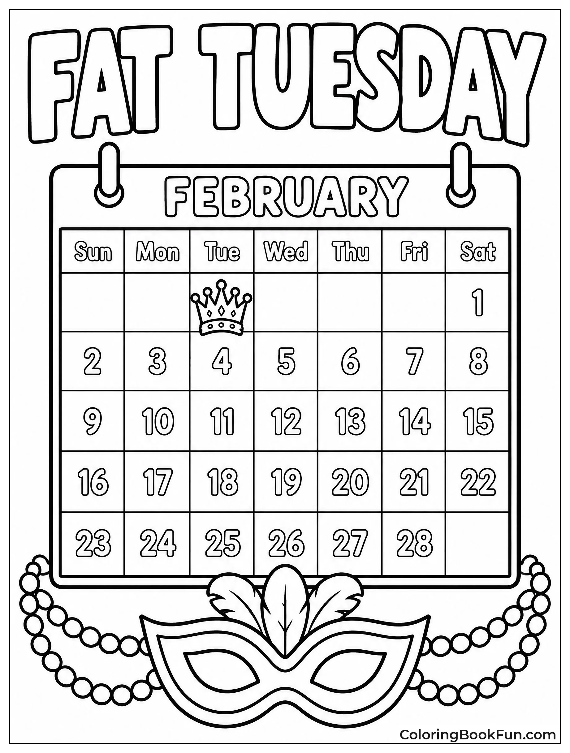 Calendar Showing Mardi Gras Day