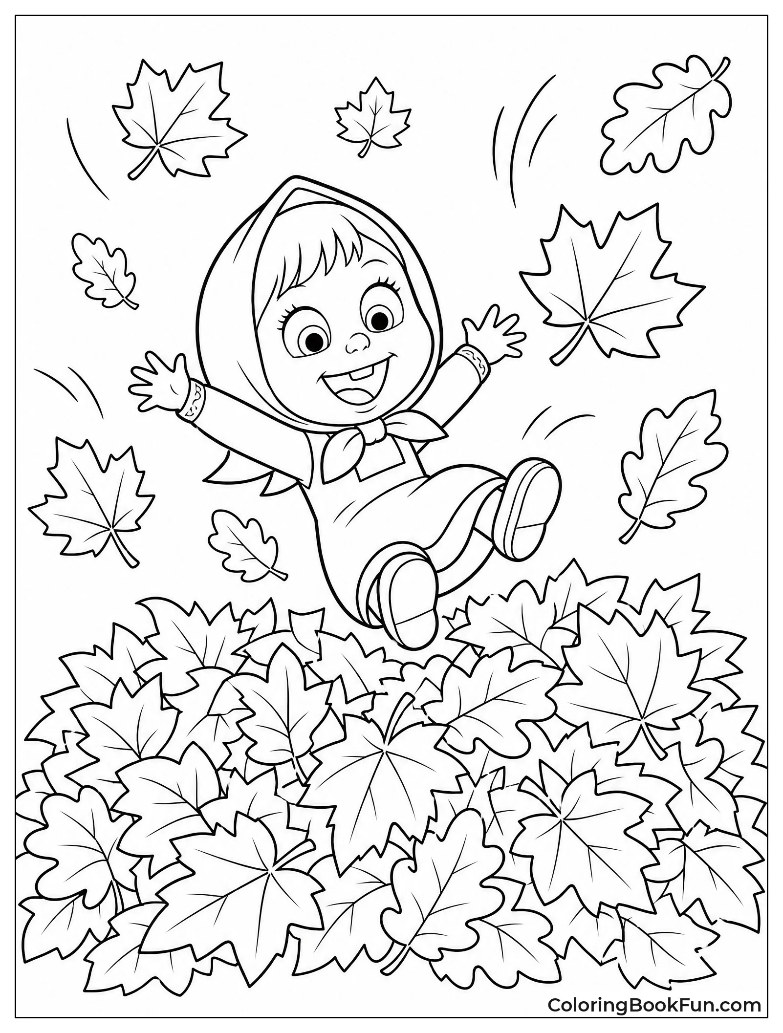 Masha Jumps Into Leaf Pile