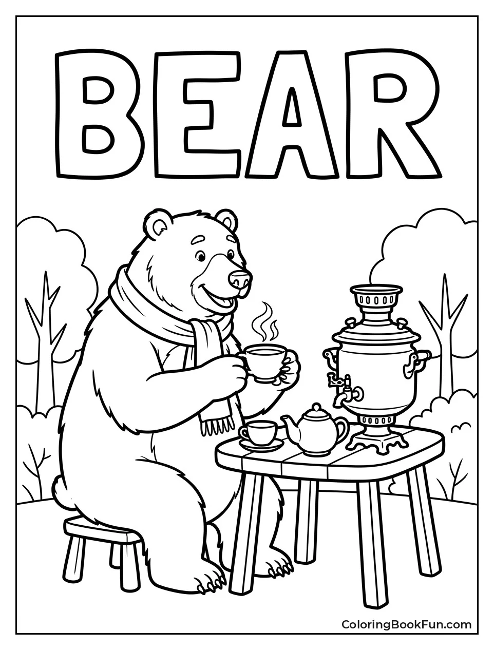 Bear Drinks Tea From Samovar