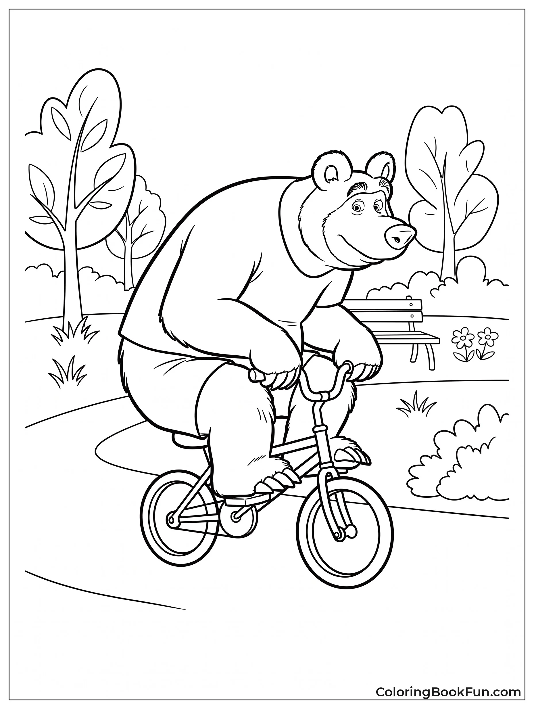 Bear Rides Tiny Bicycle