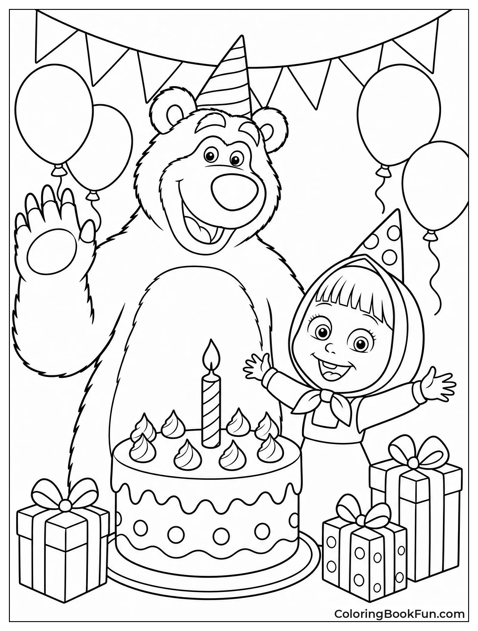 Masha and Bear Cutting Birthday Cake