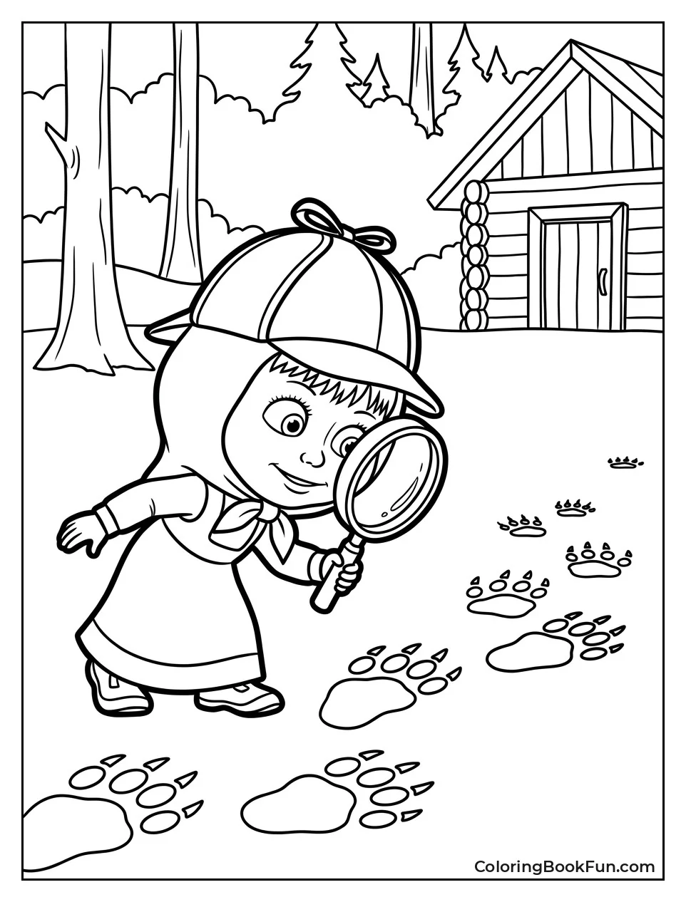 Masha Searches Footprints With Magnifying Glass