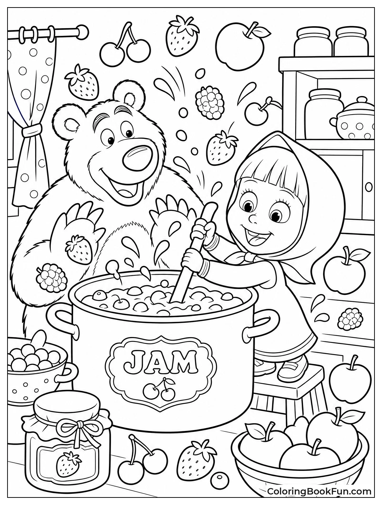 Masha Stirs Giant Jam Pot