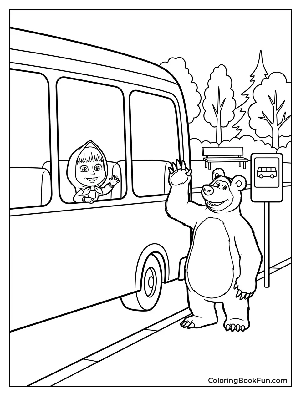 Masha Rides Bus With Bear