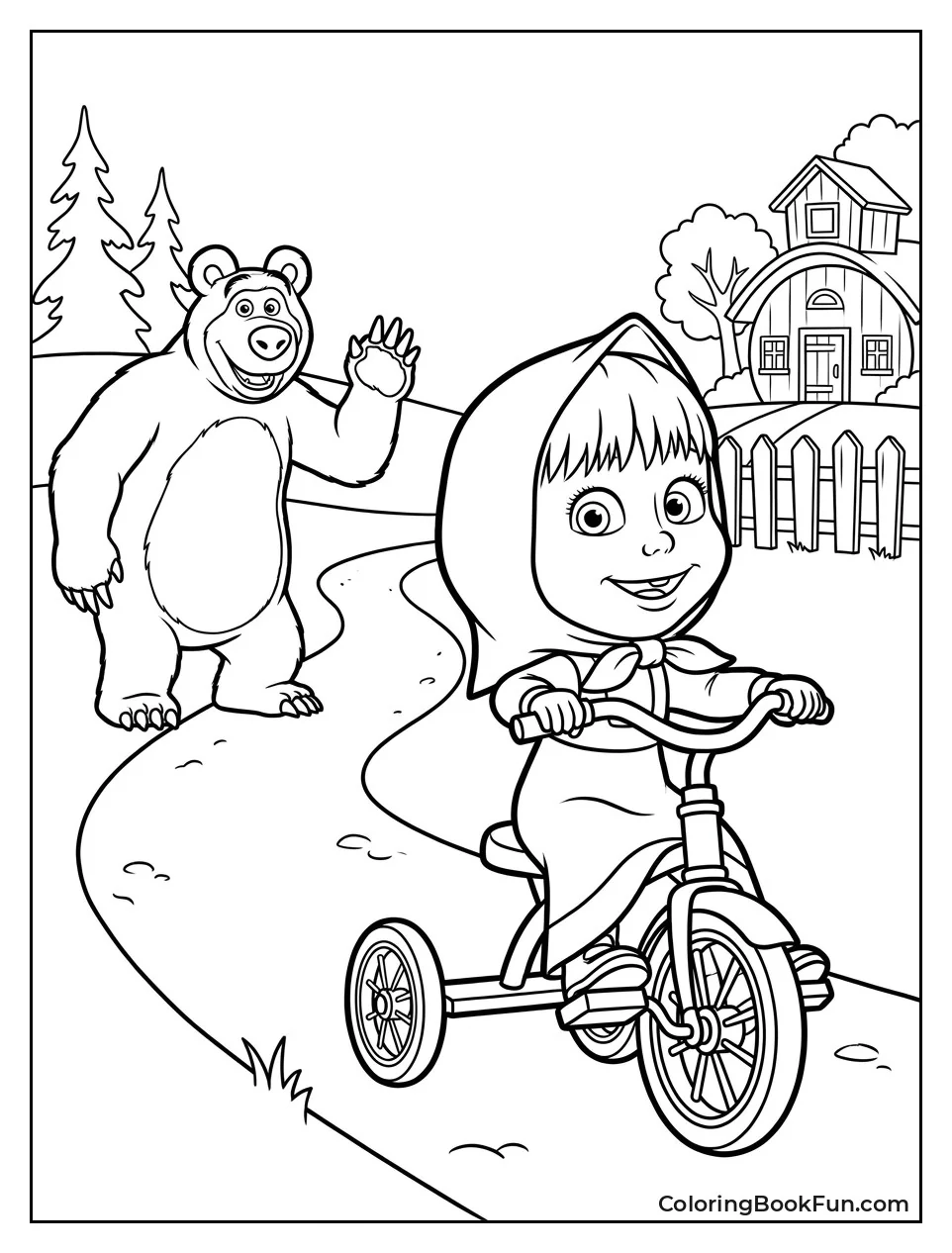 Masha Rides Tricycle Down Path