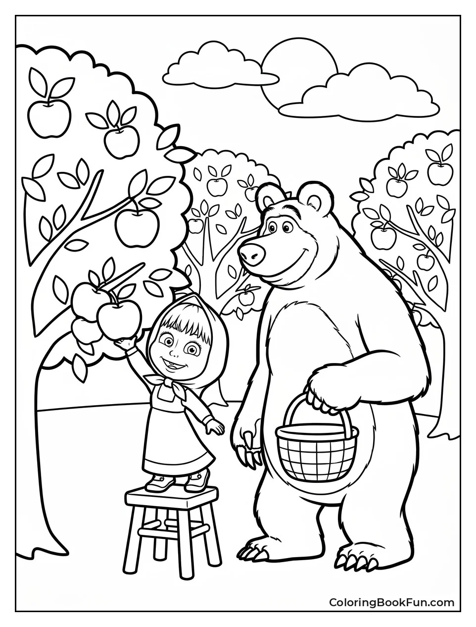 Masha Picks Apples In Orchard
