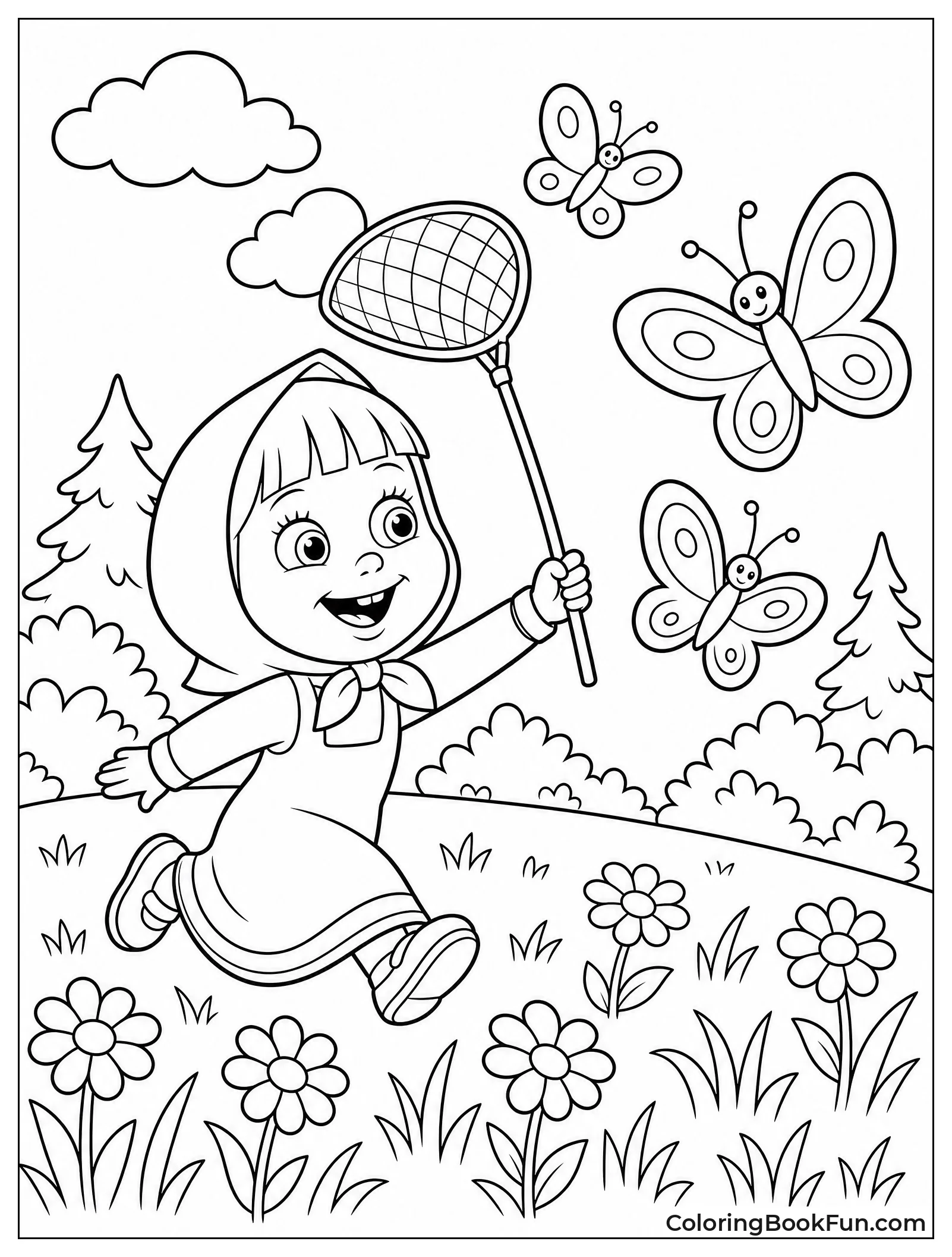 Masha Chases Butterflies With Net