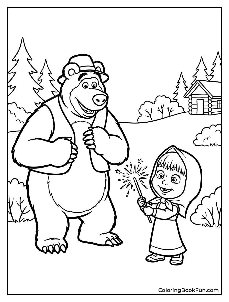 Masha Lights Firecracker With Bear