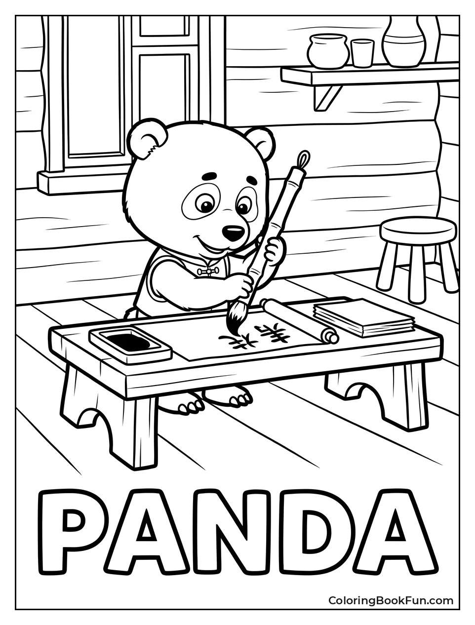 Panda Practices Calligraphy With Brush