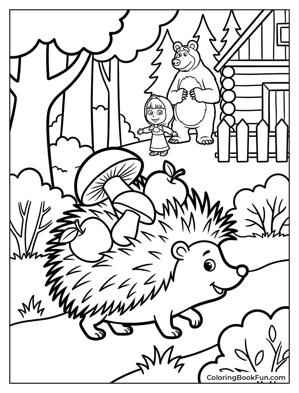 Hedgehog Carries Mushrooms And Apples
