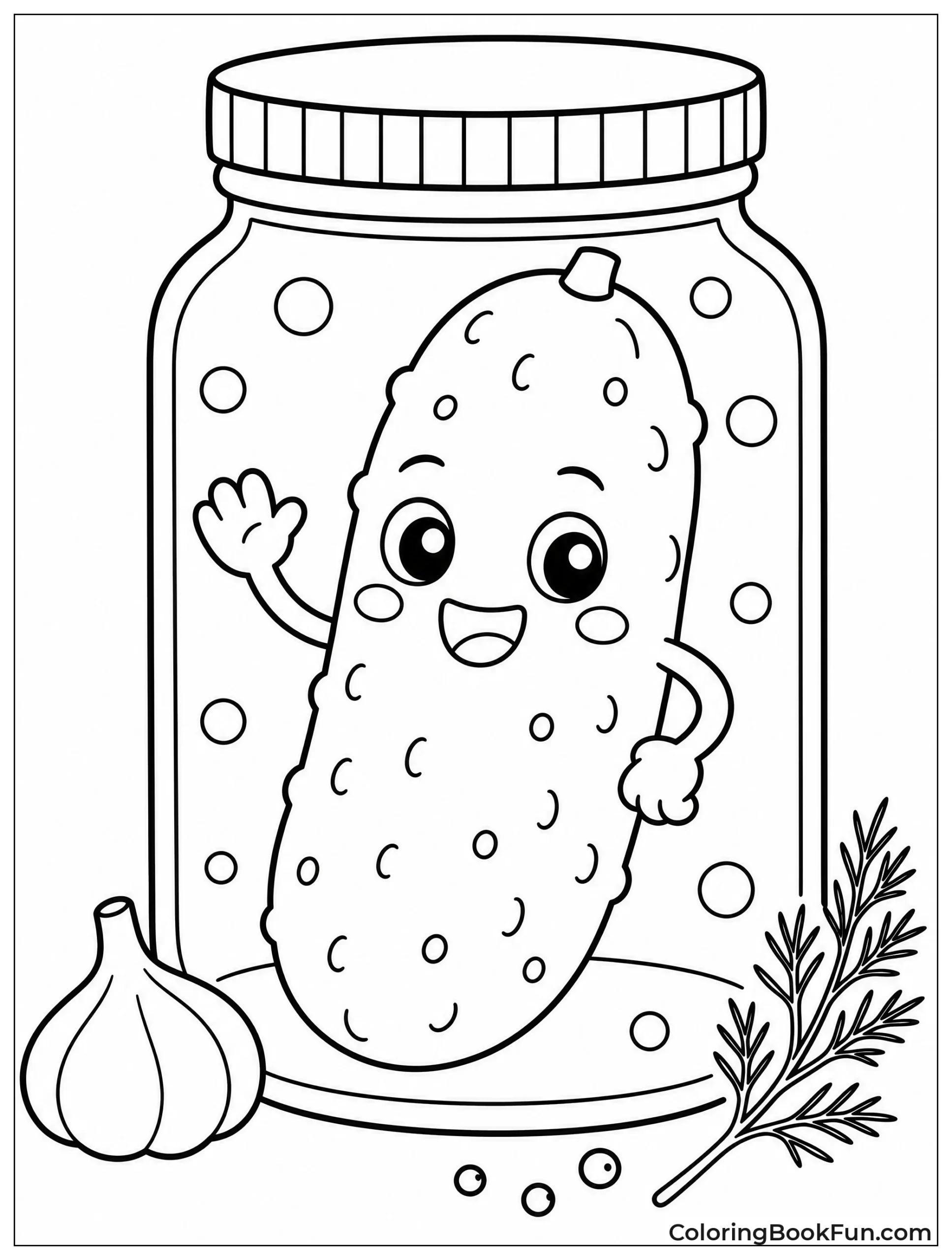 Cute Pickle Smiling in Jar