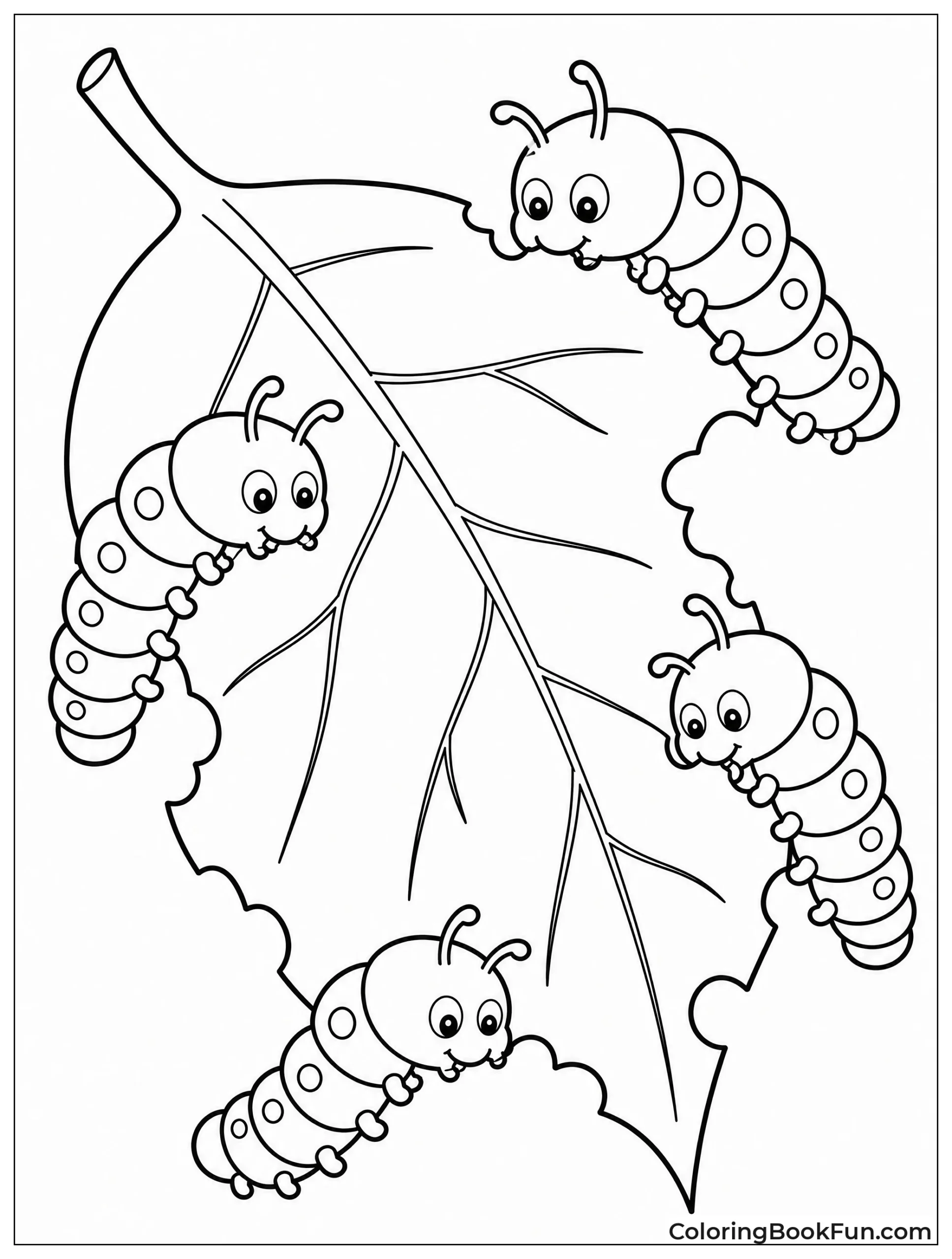 Caterpillars Eating Big Green Leaf