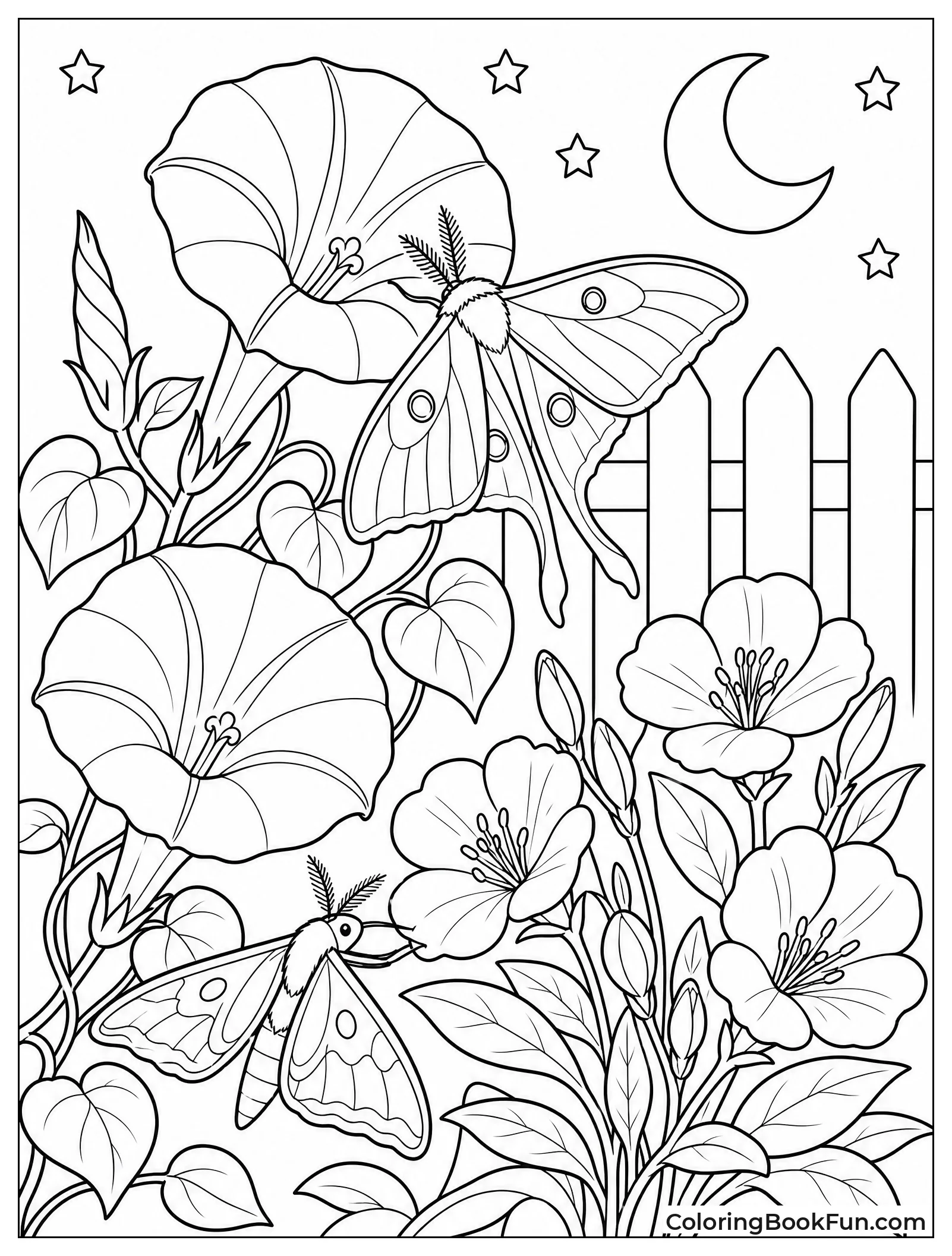 Moths Visiting Garden Flowers at Night