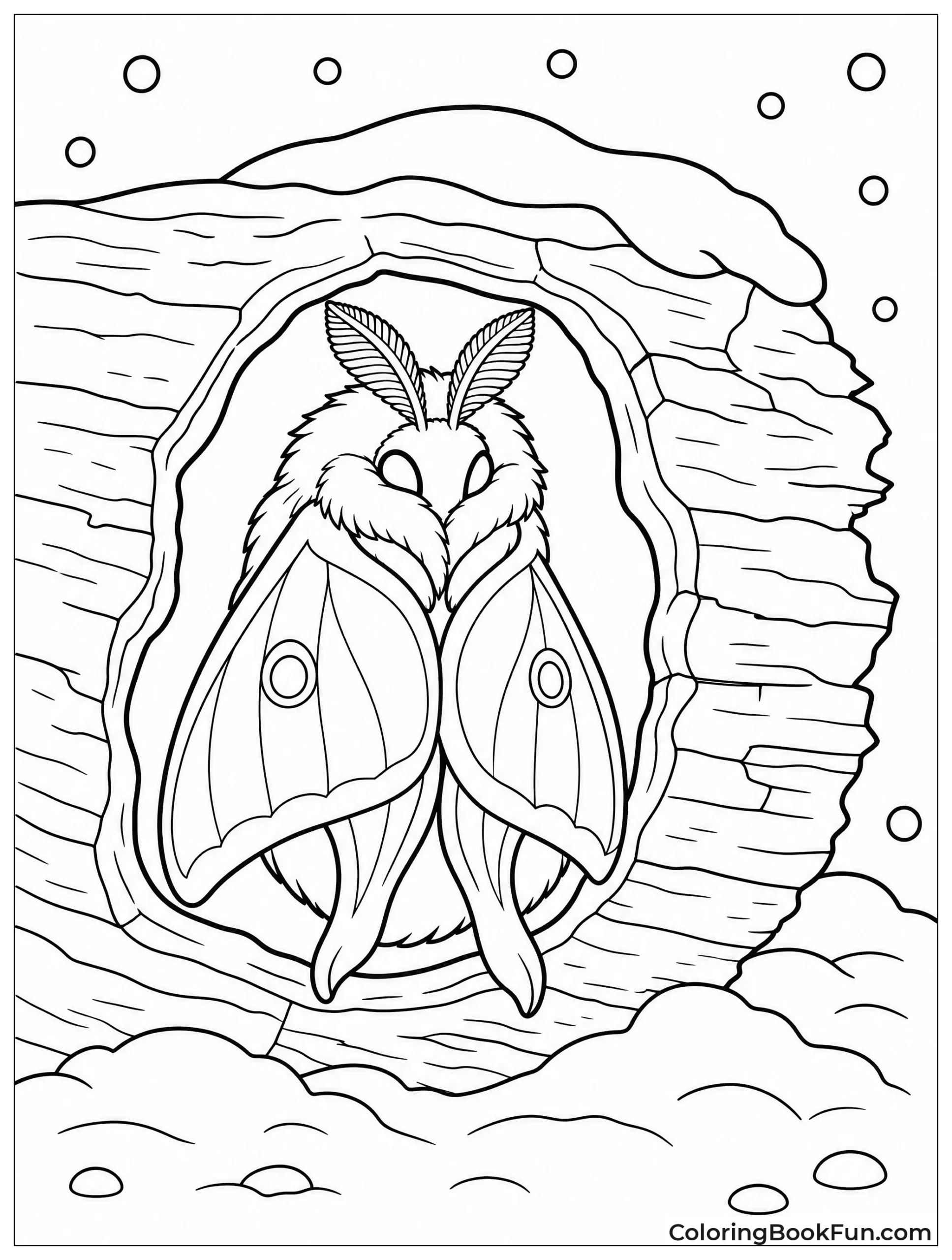Moth Hibernating in Log Crevice