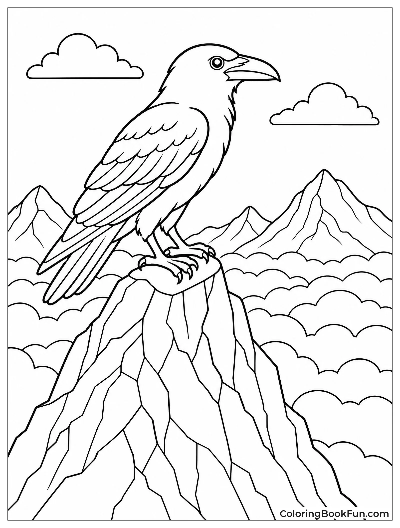 Raven Perches on Mountain Peak