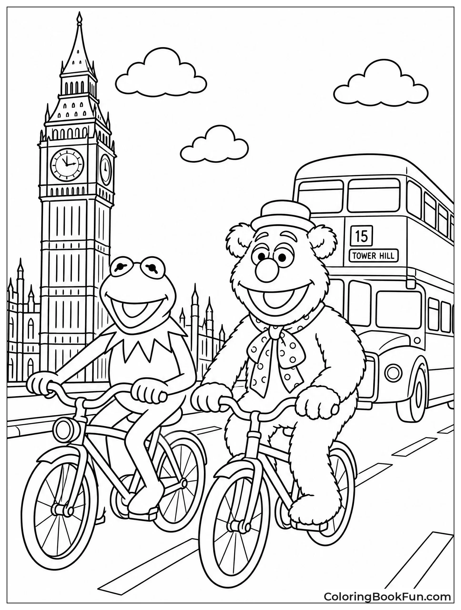 Kermit and Fozzie Biking in London
