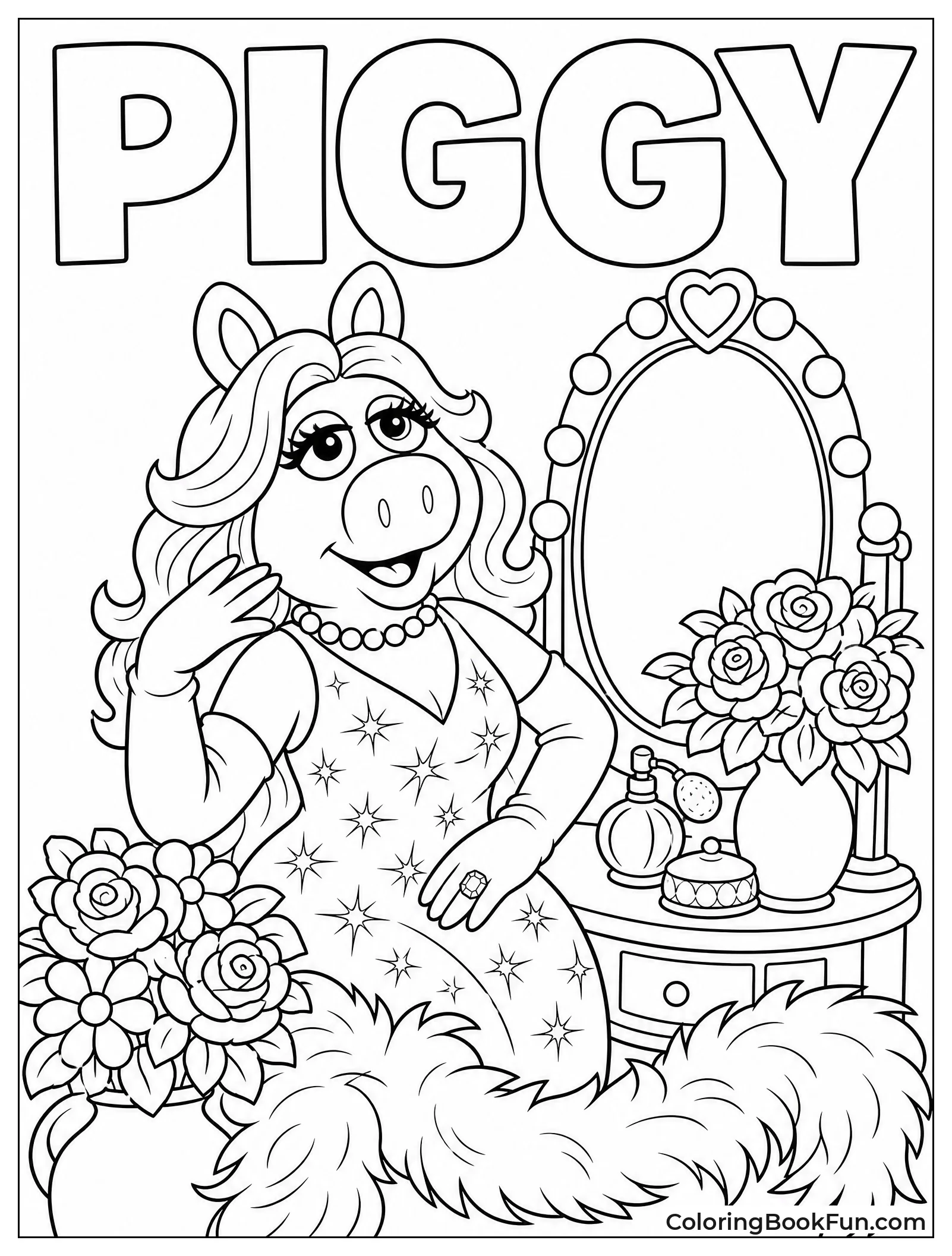 Miss Piggy Posing at Vanity Mirror