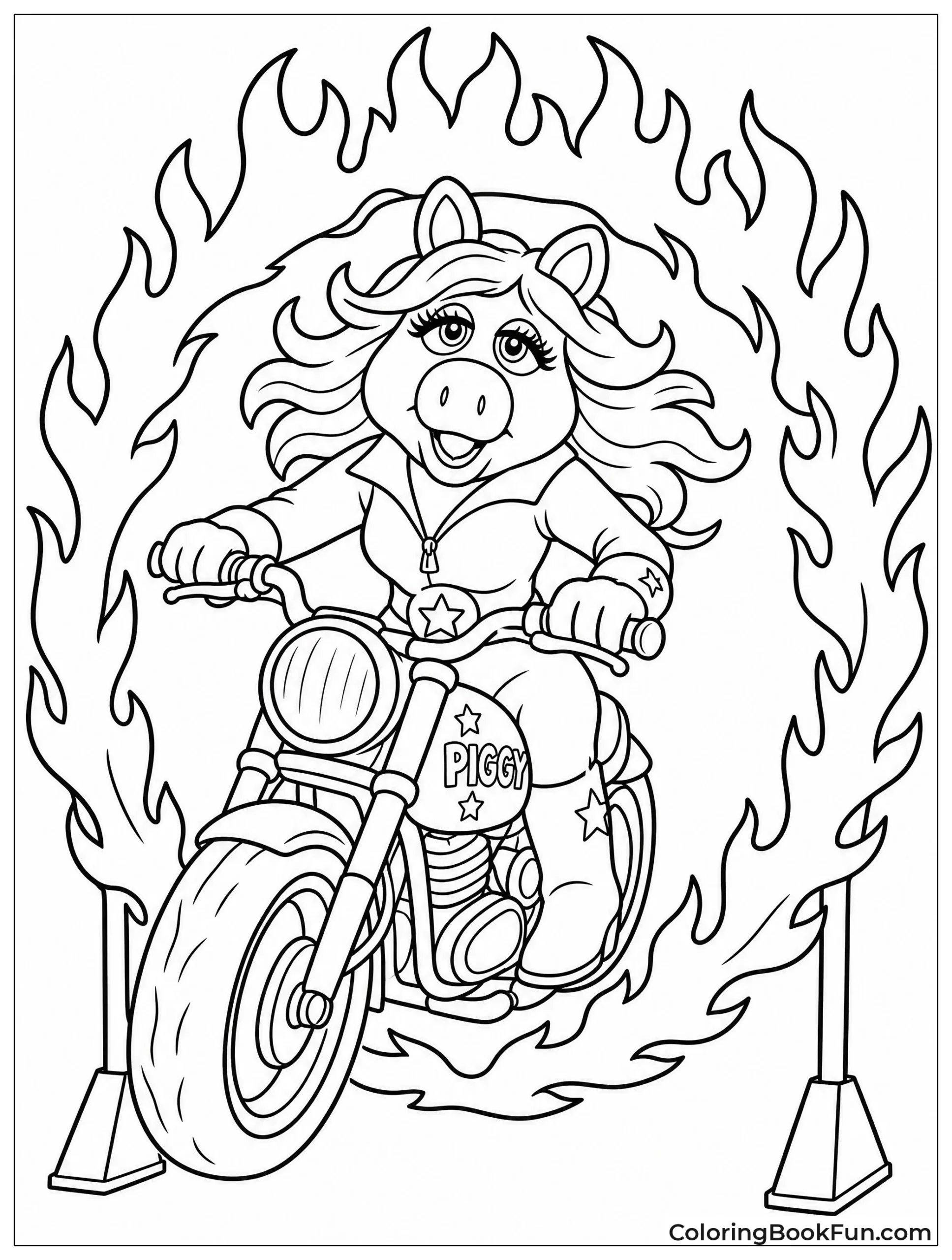 Miss Piggy Riding Through Fire Hoop