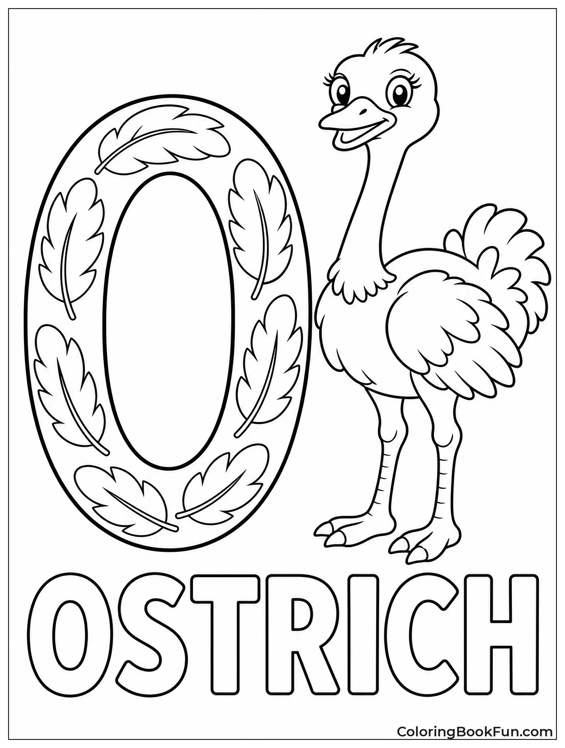 Ostrich Stands Next to Letter O