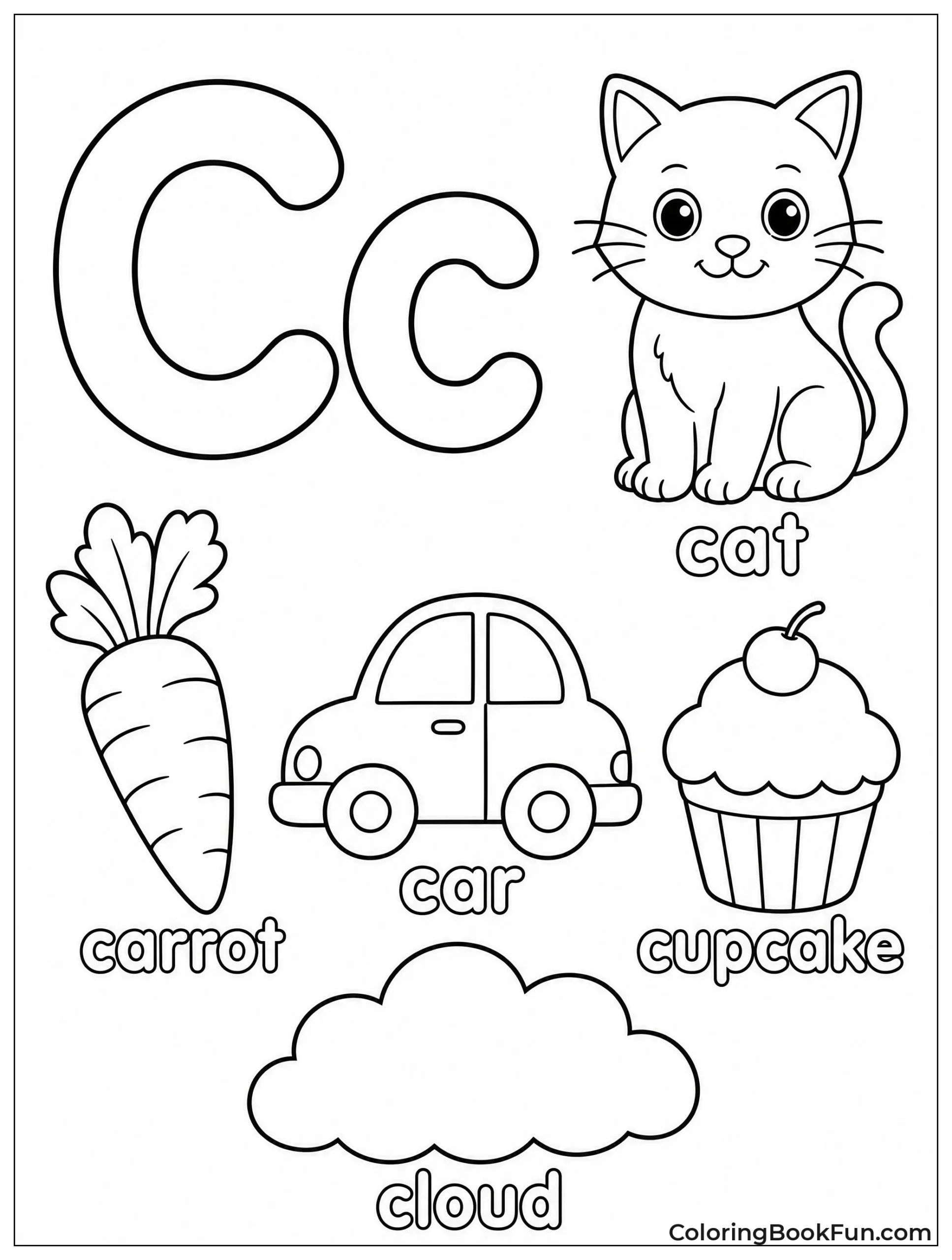 Cat Carrot and Cupcake to Color