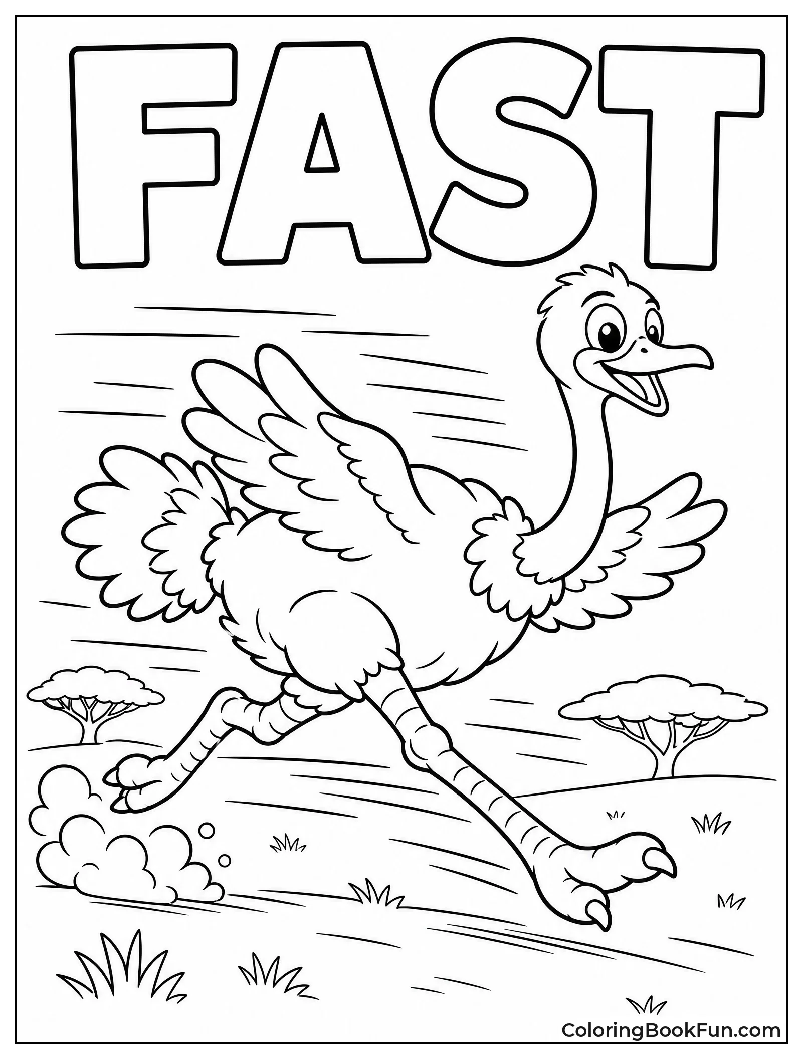 Ostrich Runs Fast Across Plains