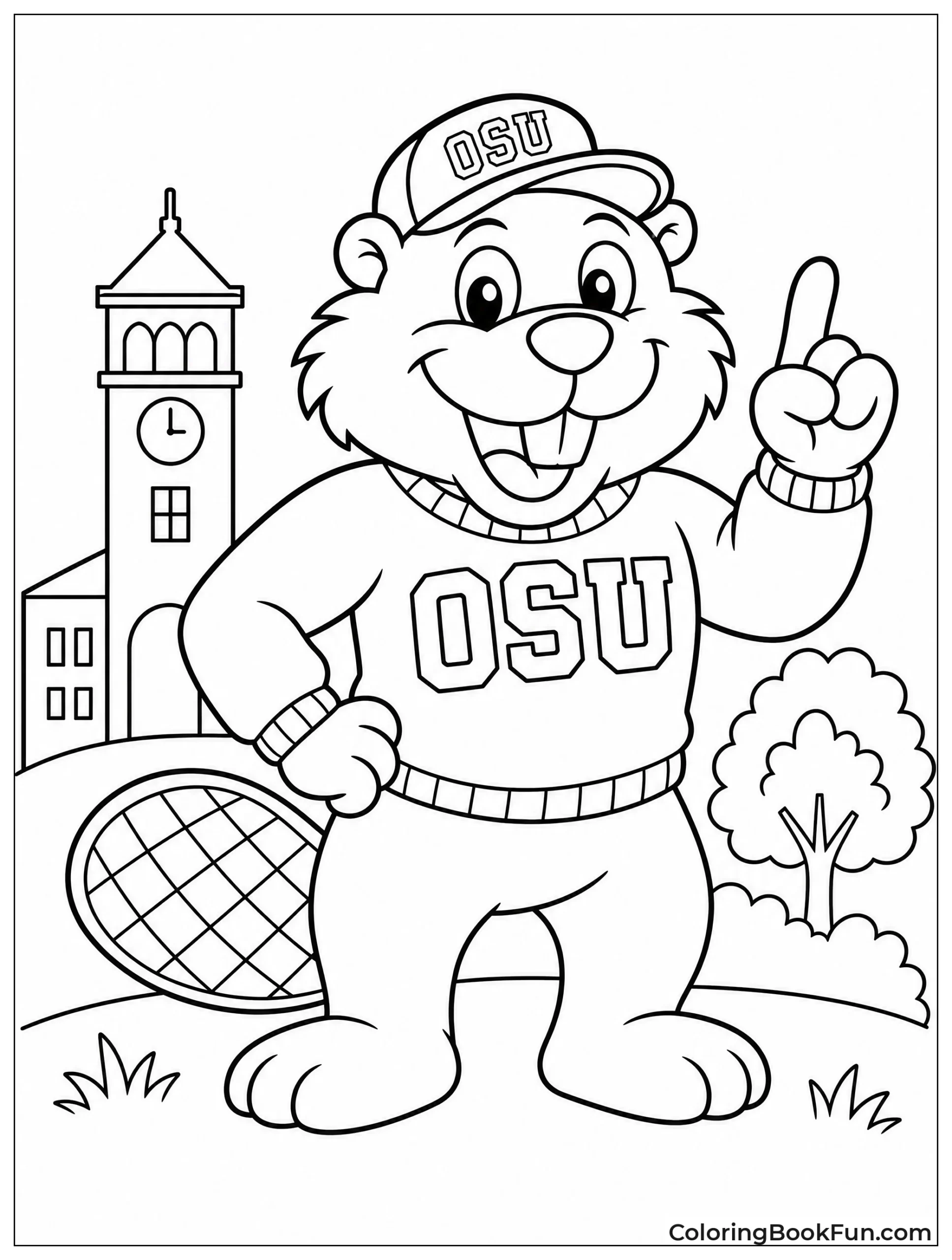 Cartoon Beaver Mascot Waving Hello