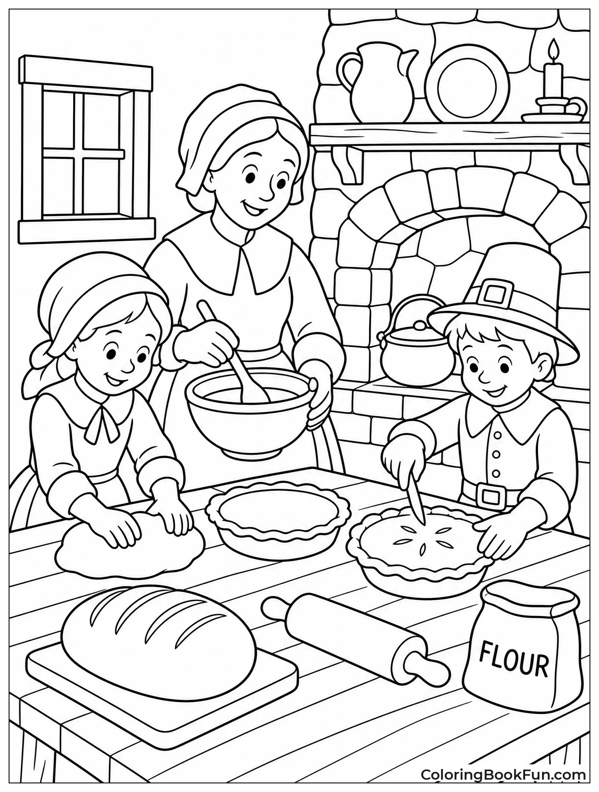 Women Baking Bread by the Hearth