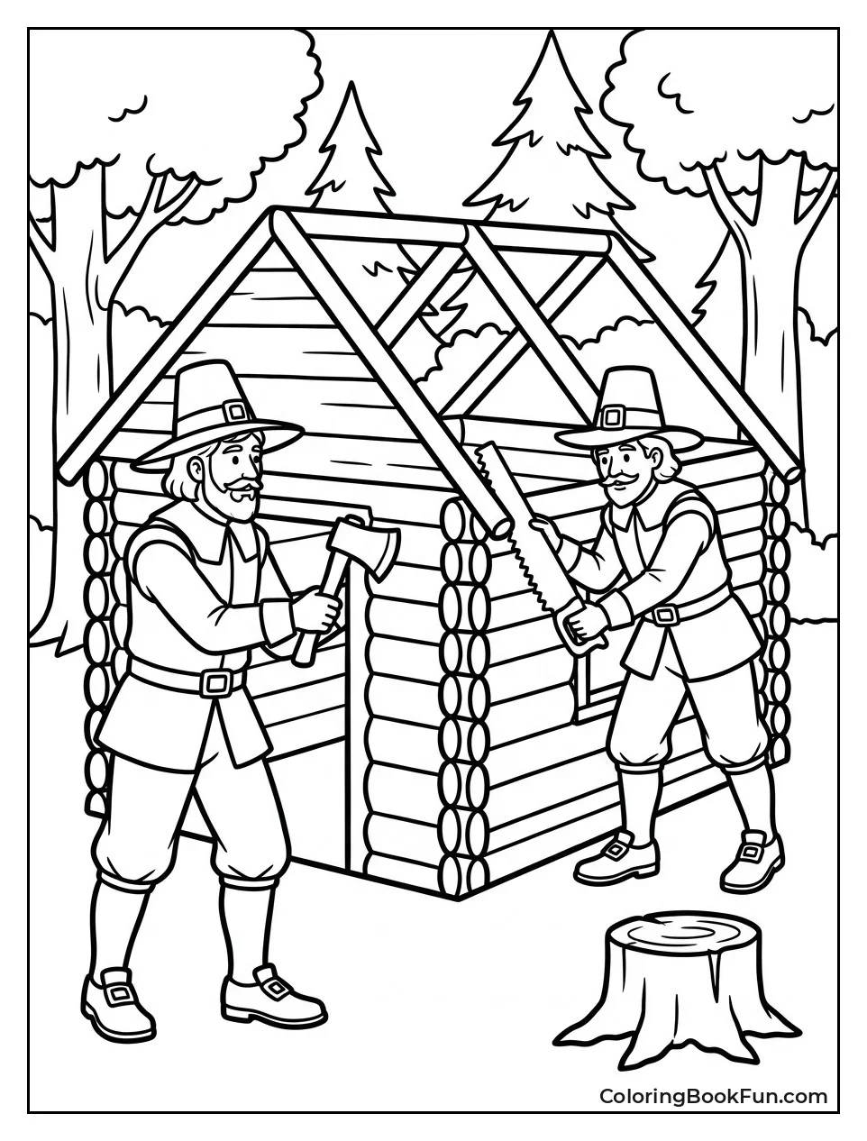 Men Building a Log Home