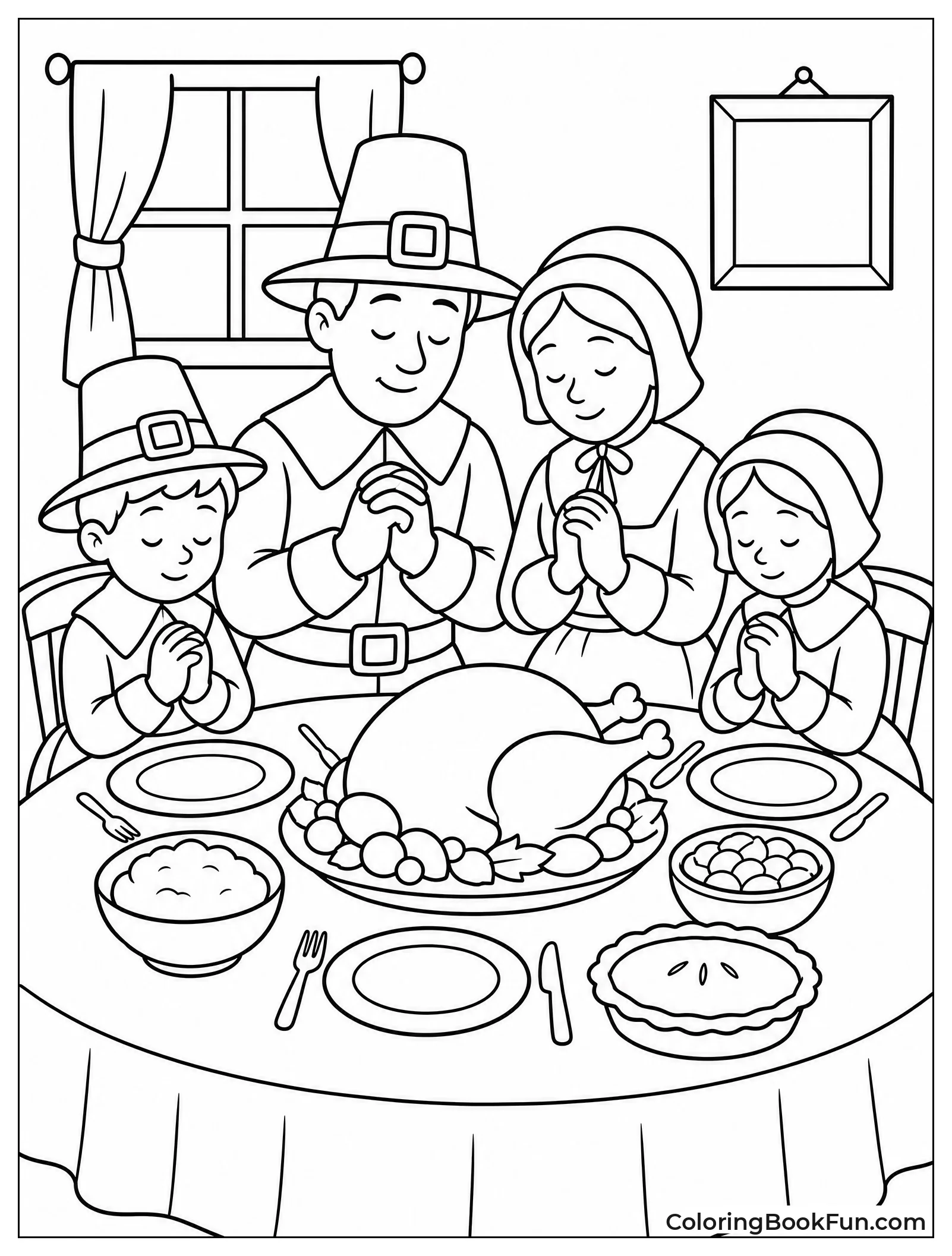 Family Praying Before Thanksgiving Feast