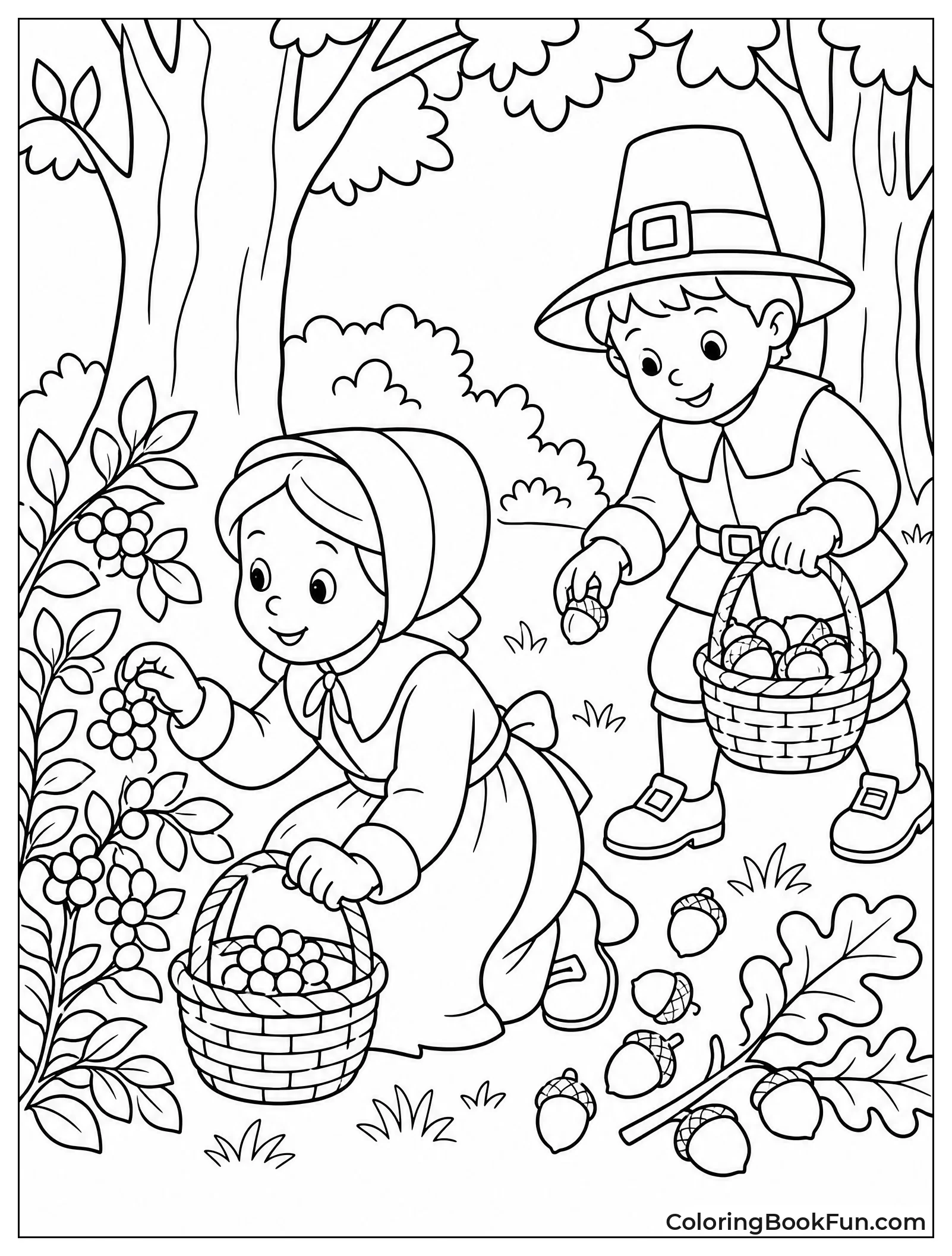 Kids Foraging Berries in Forest